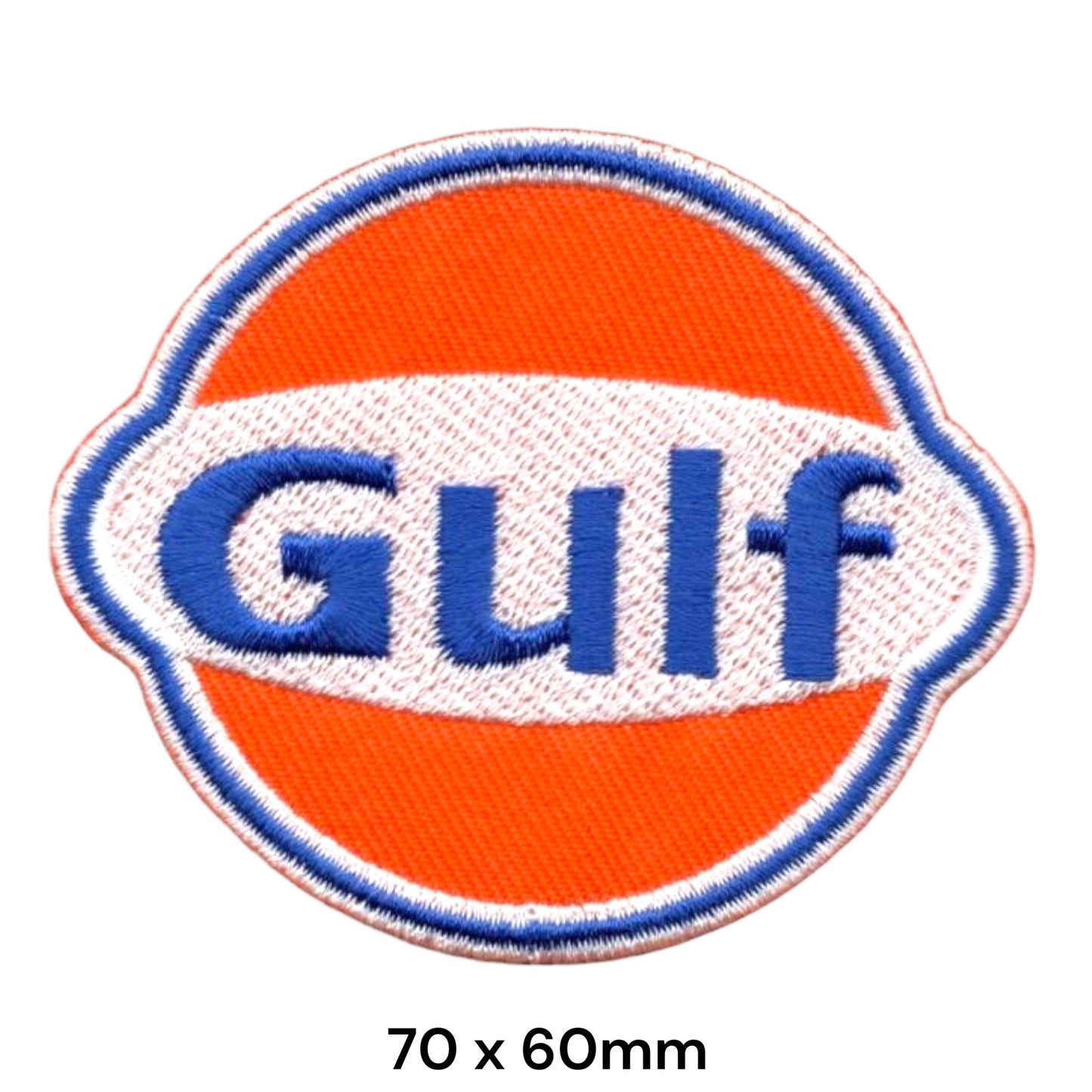 Gulf Oil Logo Circle Embroidered Patch 70x60mm – Orange, White & Blue