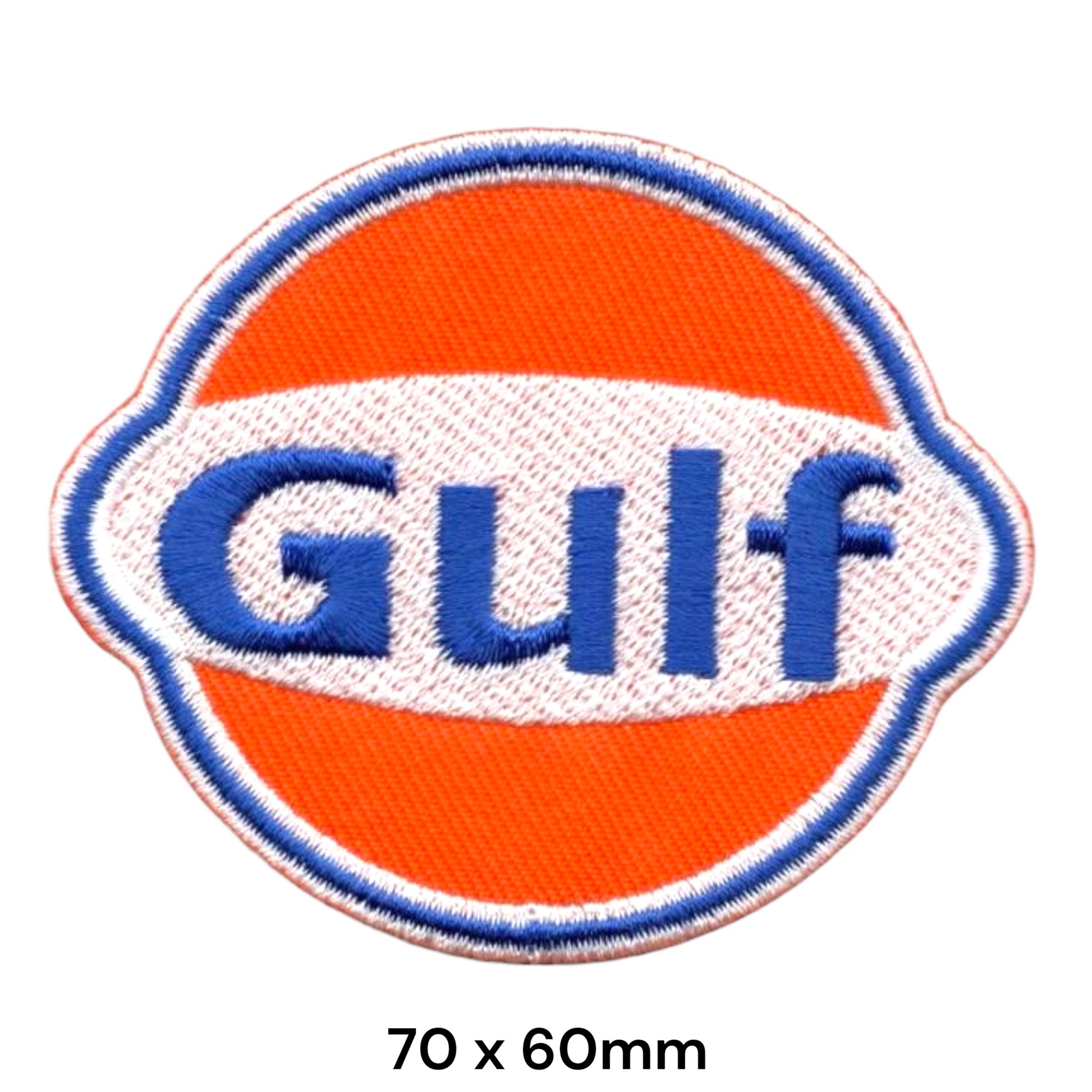 Gulf Oil Logo Circle Embroidered Patch 70x60mm – Orange, White & Blue