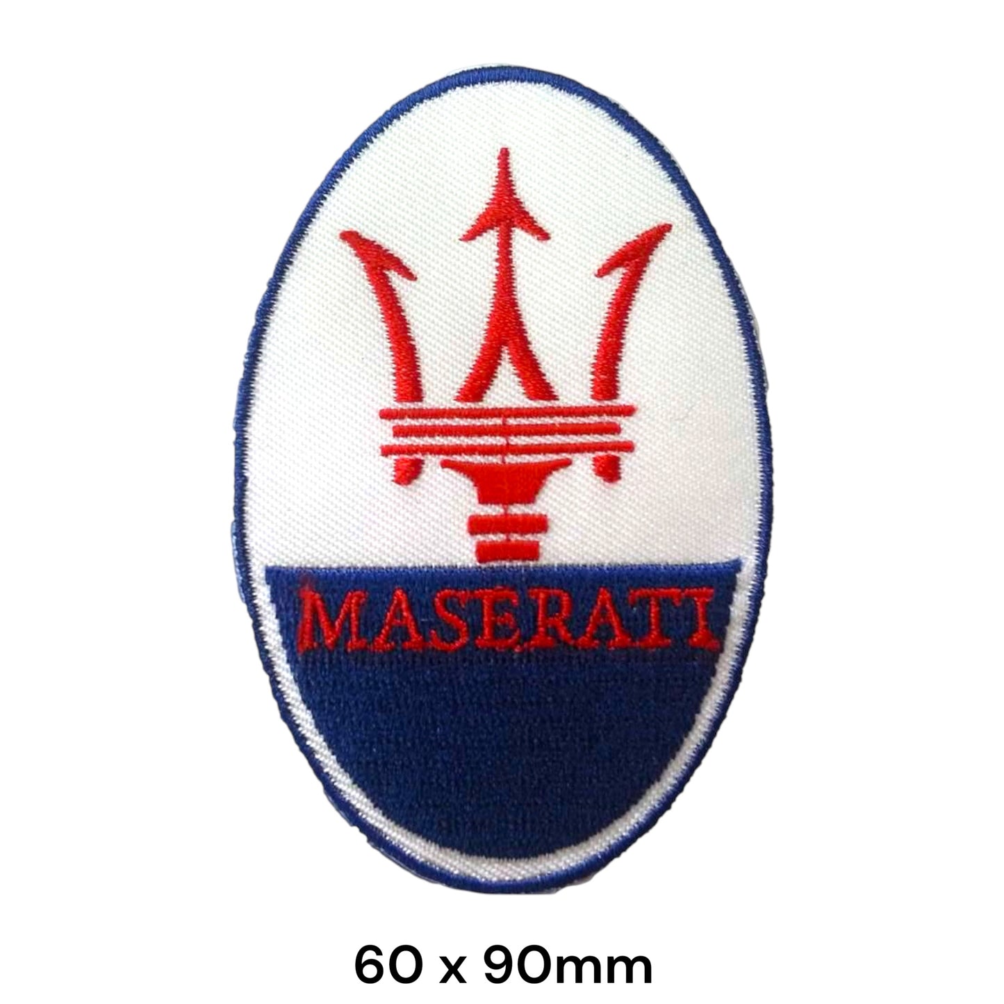 Maserati Trident Oval Embroidered Patch 60x90mm – Red, White & Blue
