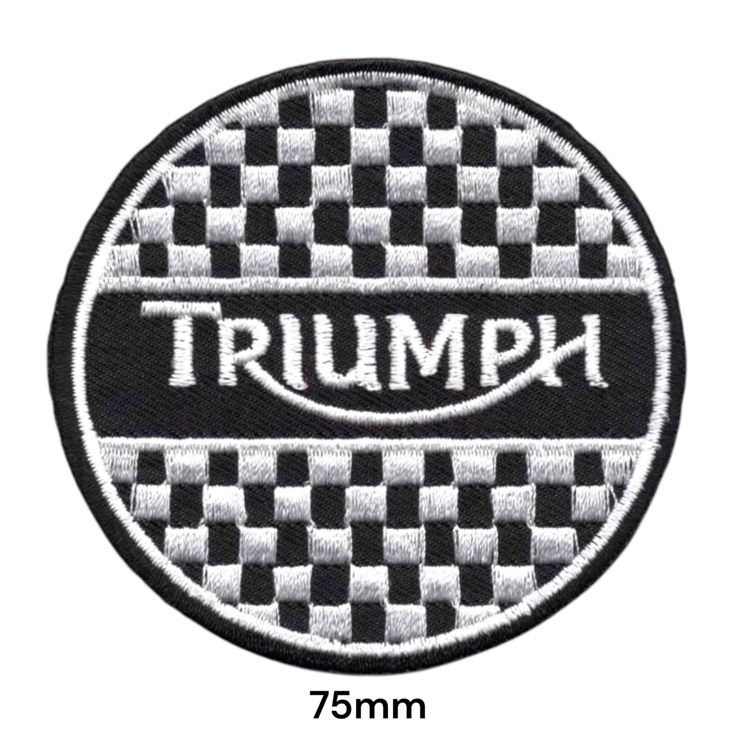 Triumph Motorcycles Checker Flag Circle Embroidered Patch 75mm – White & Black
