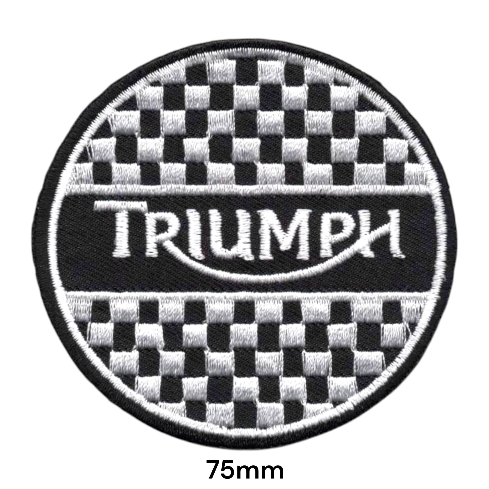 Triumph Motorcycles Checker Flag Circle Embroidered Patch 75mm – White & Black