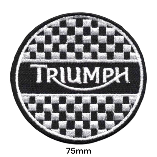 Triumph Motorcycles Checker Flag Circle Embroidered Patch 75mm – White & Black
