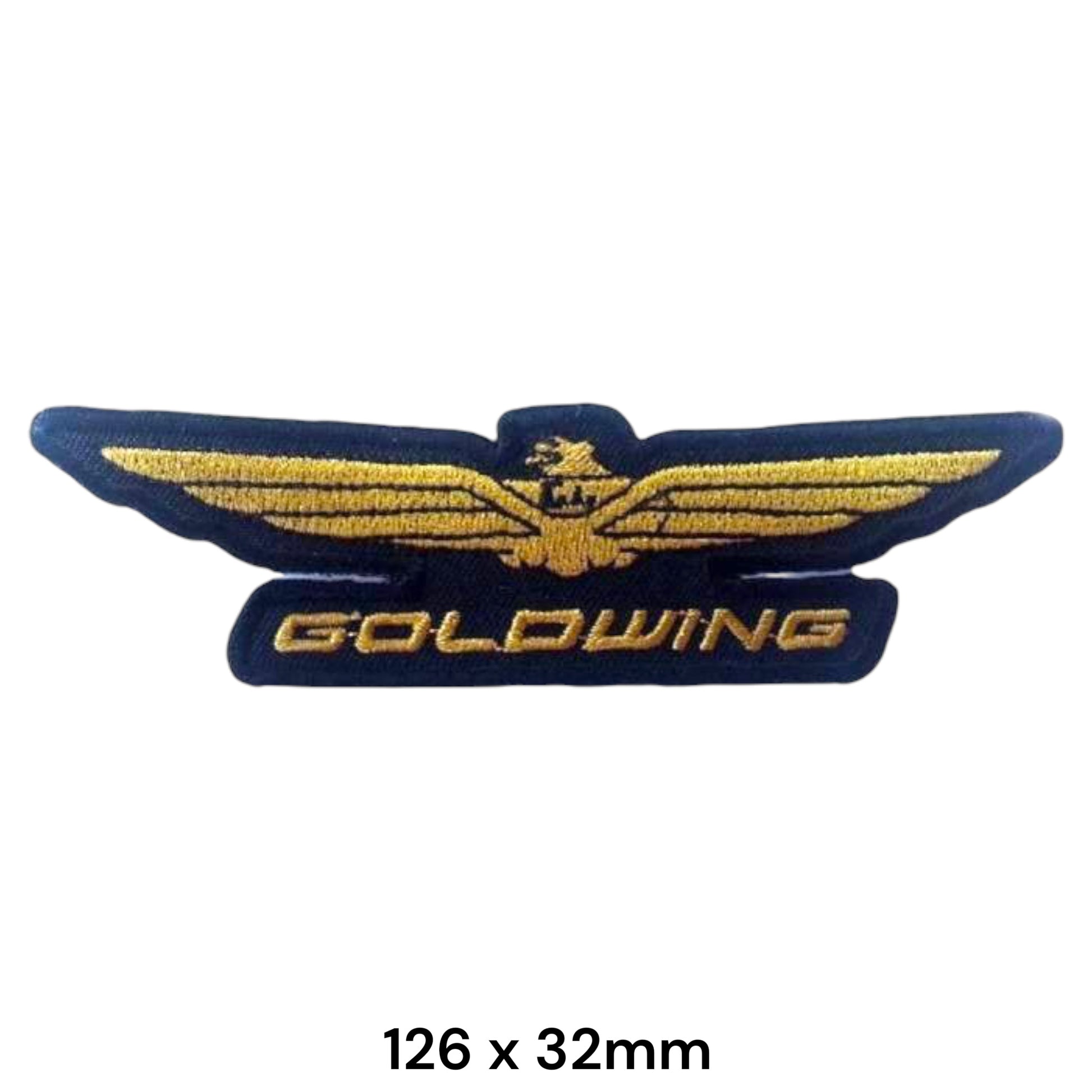 Honda Gold Wing Eagle Wings Wordmark Die-Cut Embroidered Patch 126x32mm – Gold & Navy