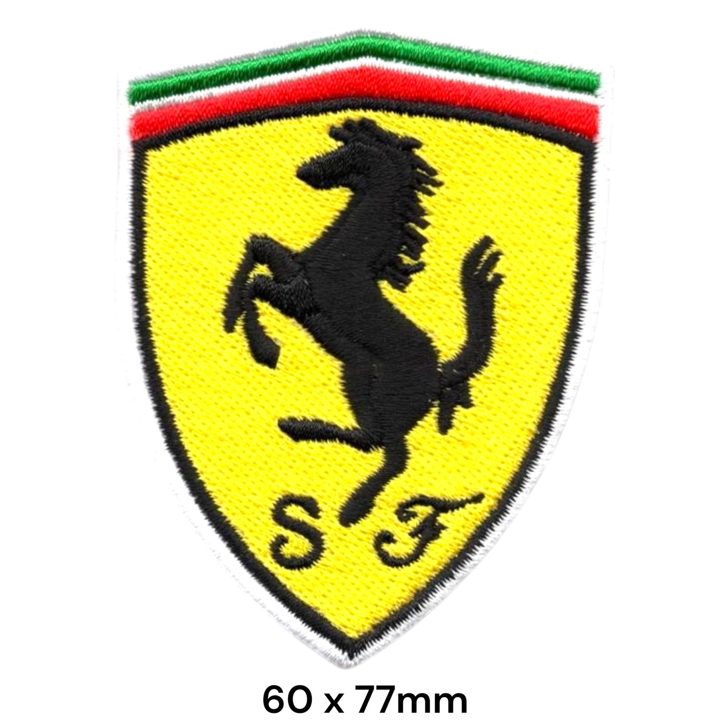 Ferrari Scuderia SF Prancing Horse Shield Embroidered Patch 60x77mm – Yellow, Black, Red, Green & White