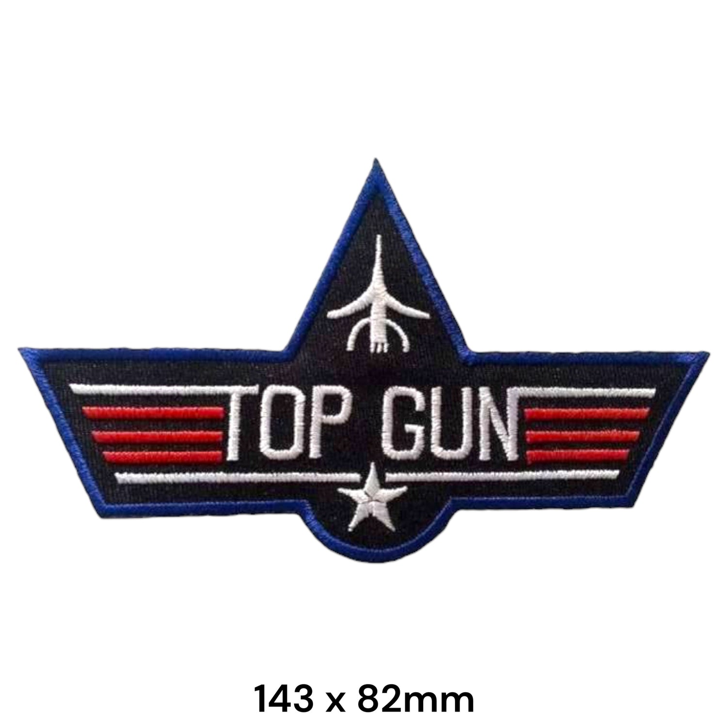 Top Gun Fighter Jet Wings Star Die-Cut Embroidered Patch 143x82mm – White, Red, Blue & Black