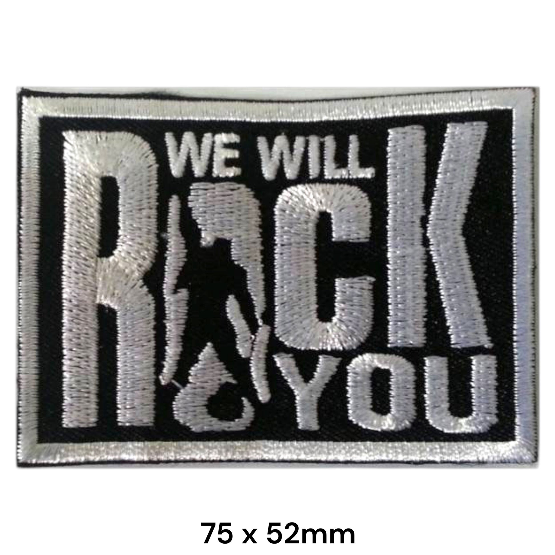 Queen We Will Rock You Freddie Mercury Silhouette Rectangular Embroidered Patch 75x52mm – Black & Silver/White