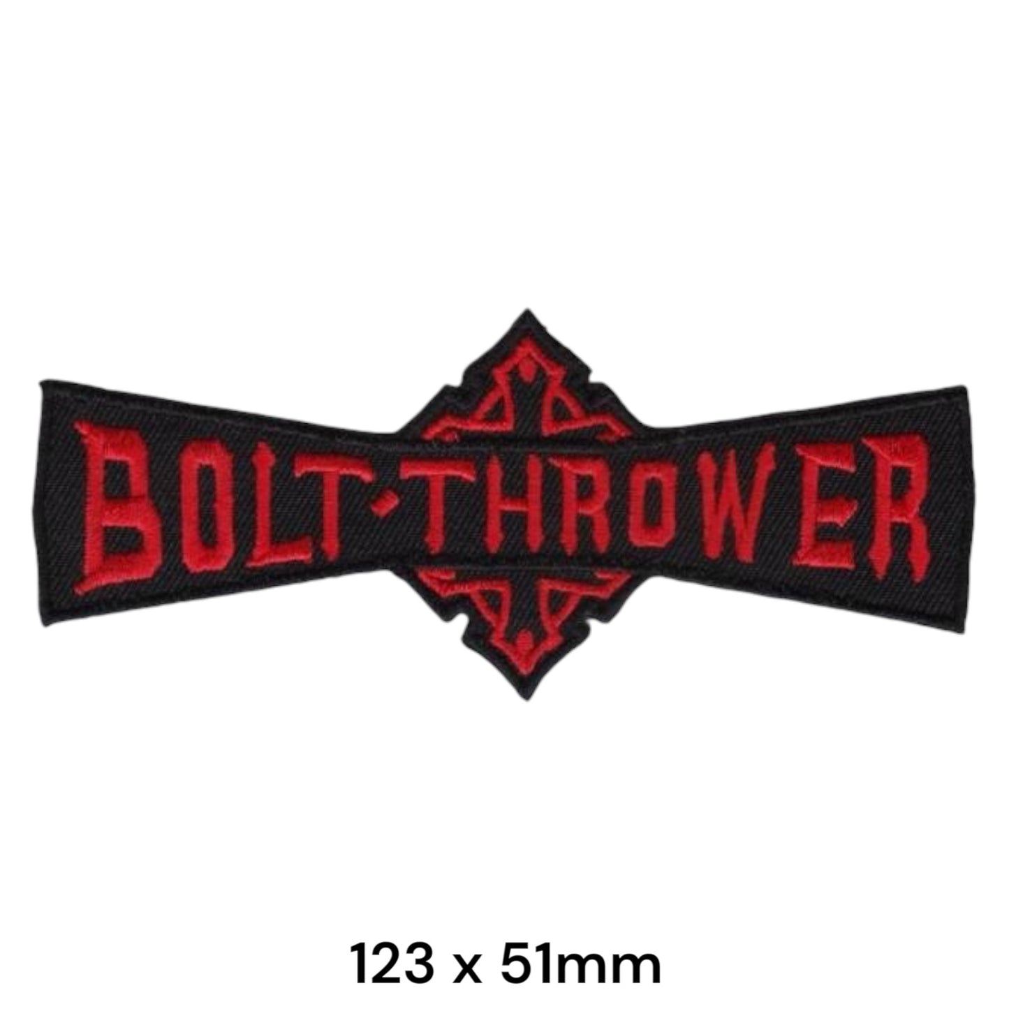 Bolt Thrower Gothic Diamond Wordmark Die-Cut Embroidered Patch 123x51mm – Red & Black
