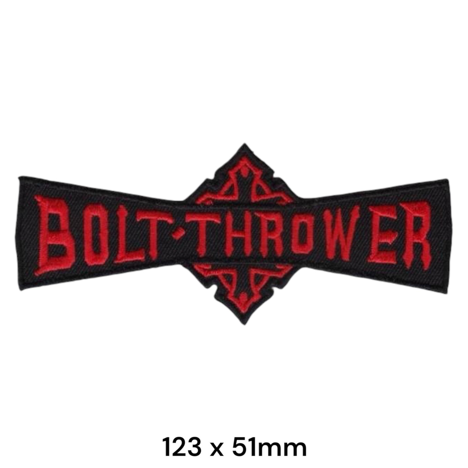 Bolt Thrower Gothic Diamond Wordmark Die-Cut Embroidered Patch 123x51mm – Red & Black