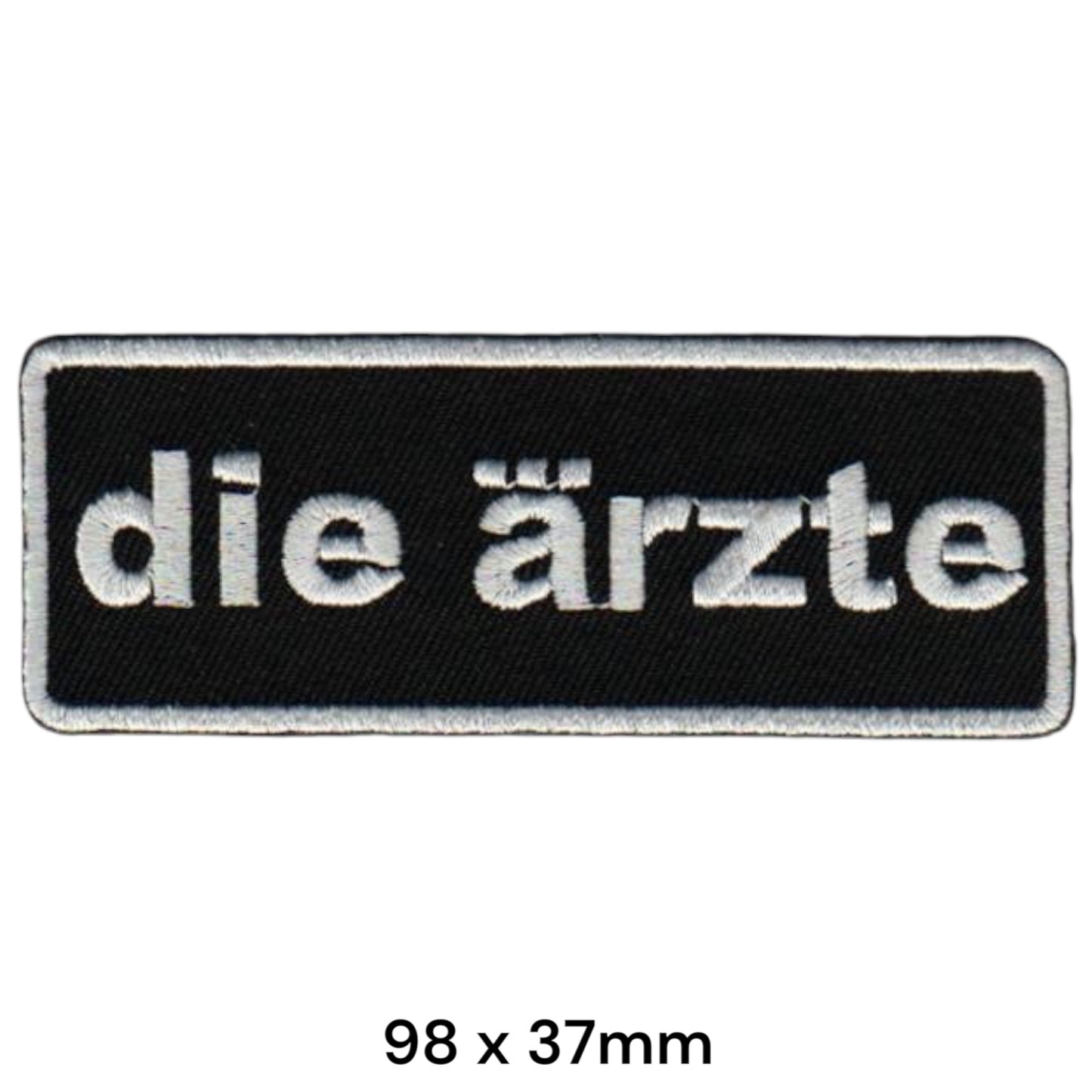 Die Ärzte Lowercase Wordmark Rectangular Embroidered Patch 98x37mm – White/Silver & Black