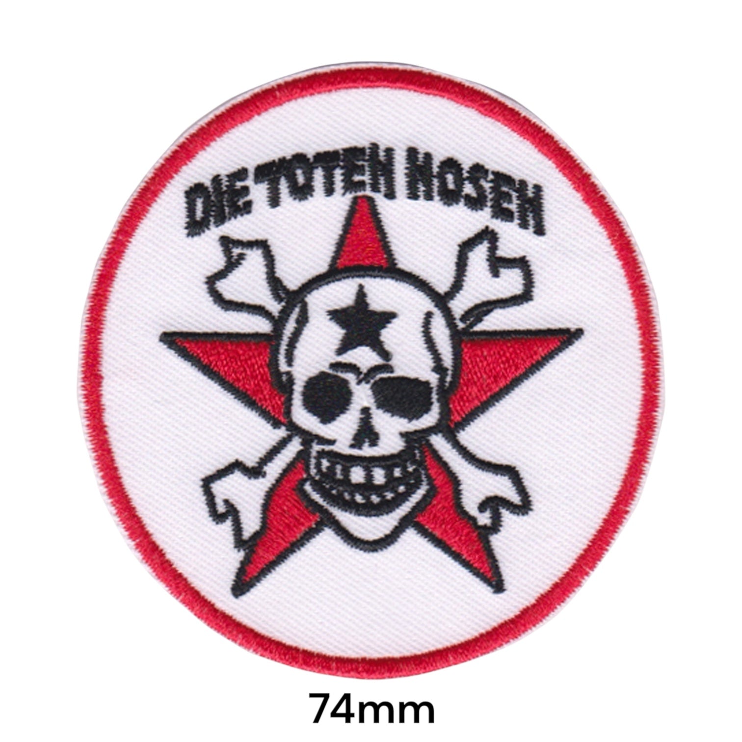 Die Toten Hosen Skull Star Crossbones Circle Embroidered Patch 74mm – Red, White & Black