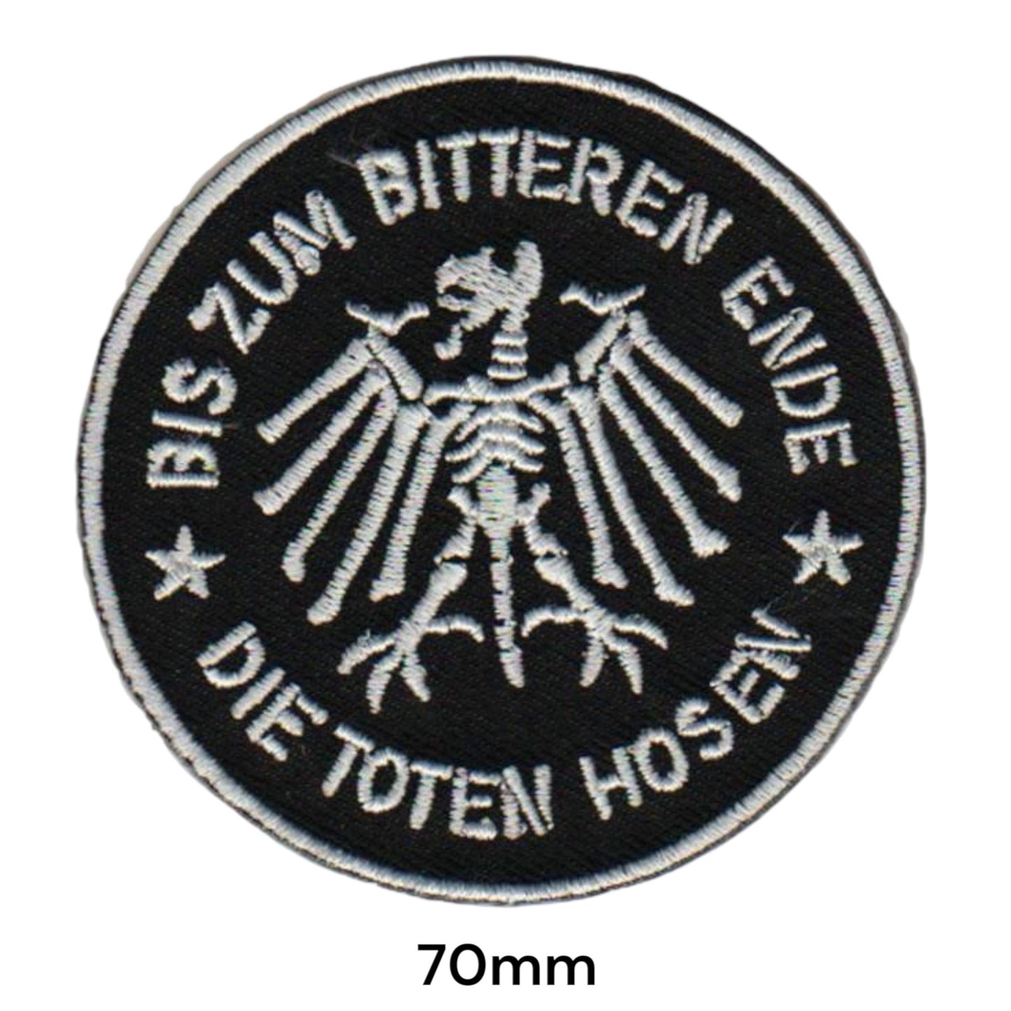 Die Toten Hosen Bis zum bitteren Ende Skeleton Eagle Circle Embroidered Patch 70mm – White/Silver & Black