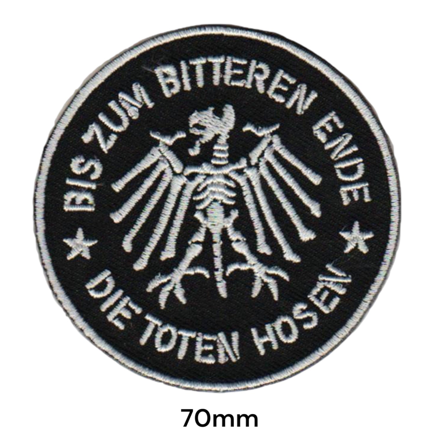 Die Toten Hosen Bis zum bitteren Ende Skeleton Eagle Circle Embroidered Patch 70mm – White/Silver & Black