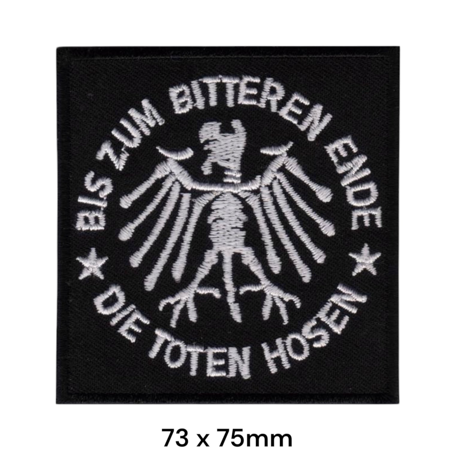 Die Toten Hosen Bis zum bitteren Ende Skeleton Eagle Square Embroidered Patch 73x75mm – White/Silver & Black