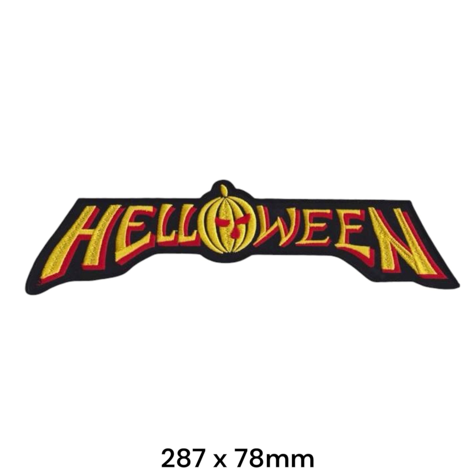 Helloween Pumpkin Logo Wordmark Large Back Patch Die-Cut Embroidered 287x78mm – Gold/Yellow, Red & Black