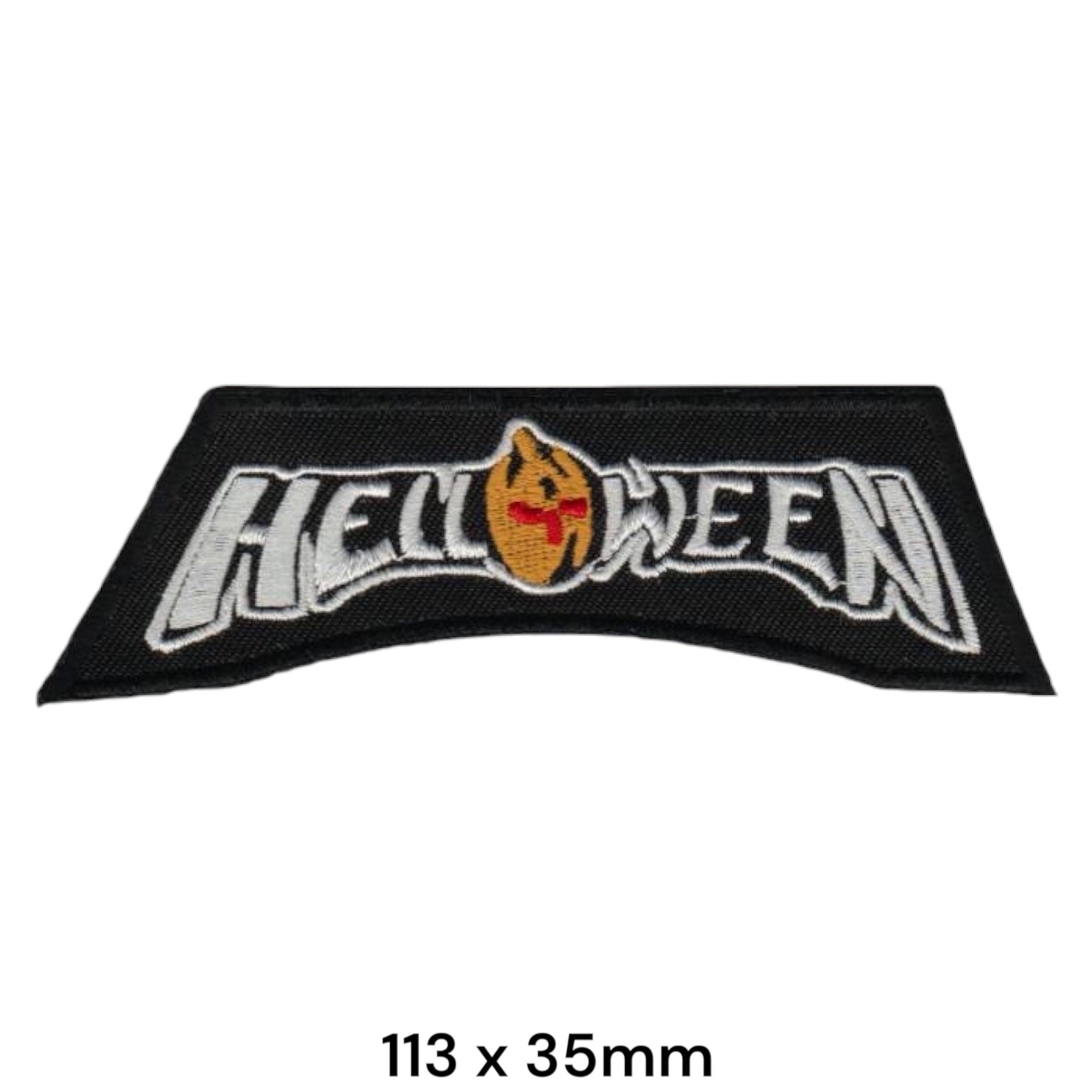 Helloween Pumpkin Logo Wordmark Arch Banner Embroidered Patch 113x35mm – White/Silver, Orange & Red
