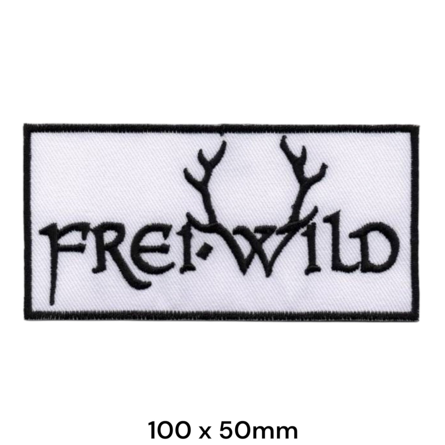 Frei.Wild Antler Logo Wordmark Rectangular Embroidered Patch 100x50mm – Black & White