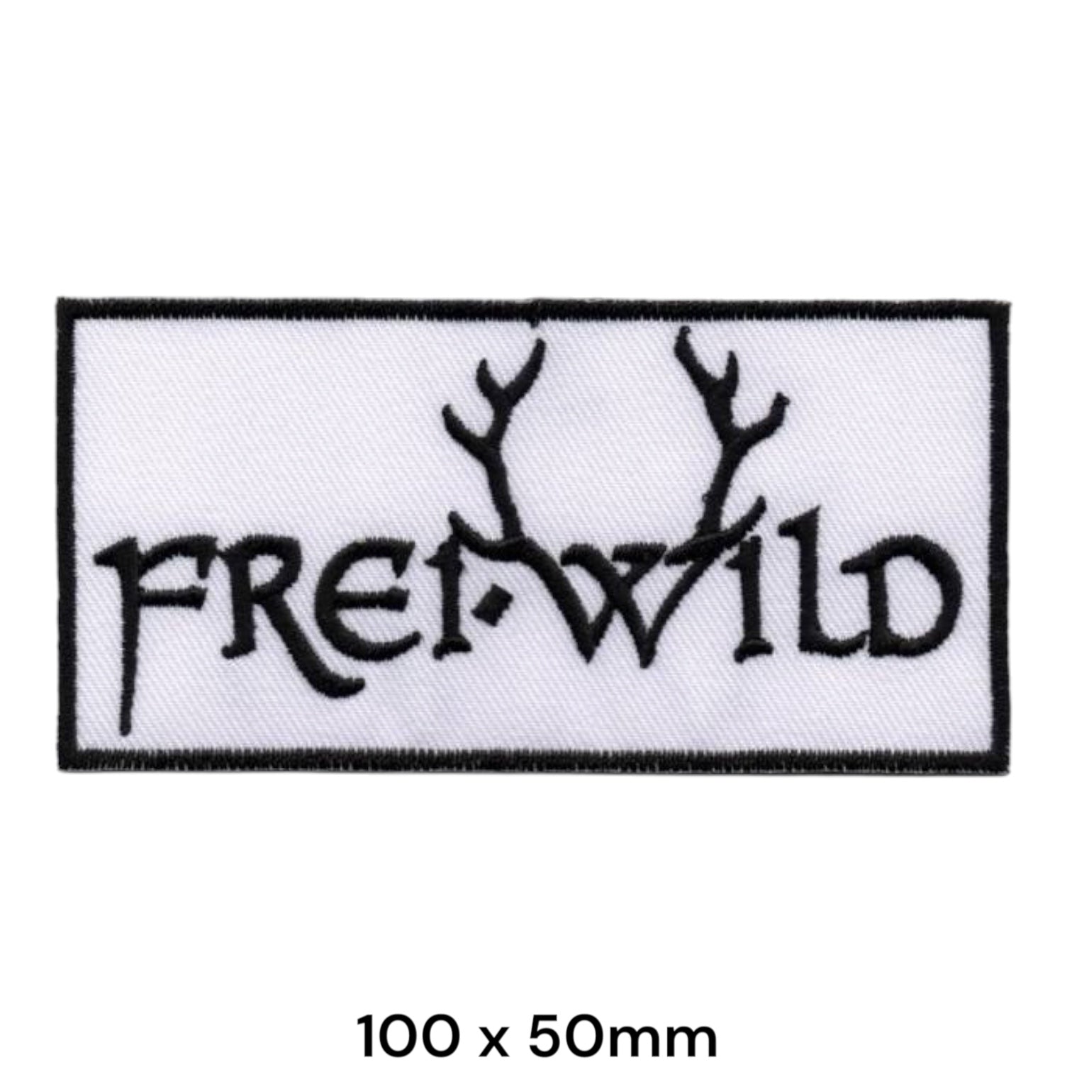 Frei.Wild Antler Logo Wordmark Rectangular Embroidered Patch 100x50mm – Black & White