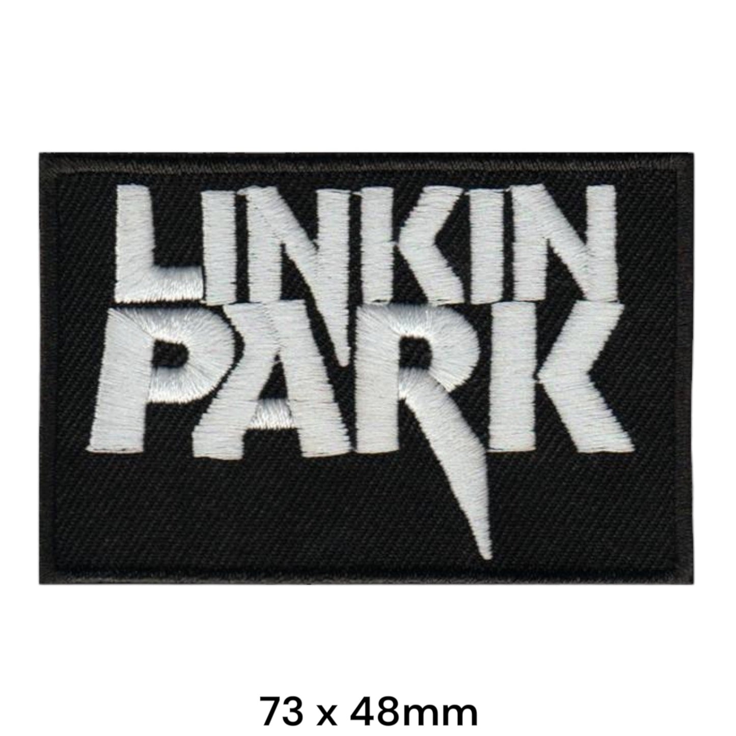 Linkin Park Wordmark Two-Line Rectangular Embroidered Patch 73x48mm – White/Silver & Black