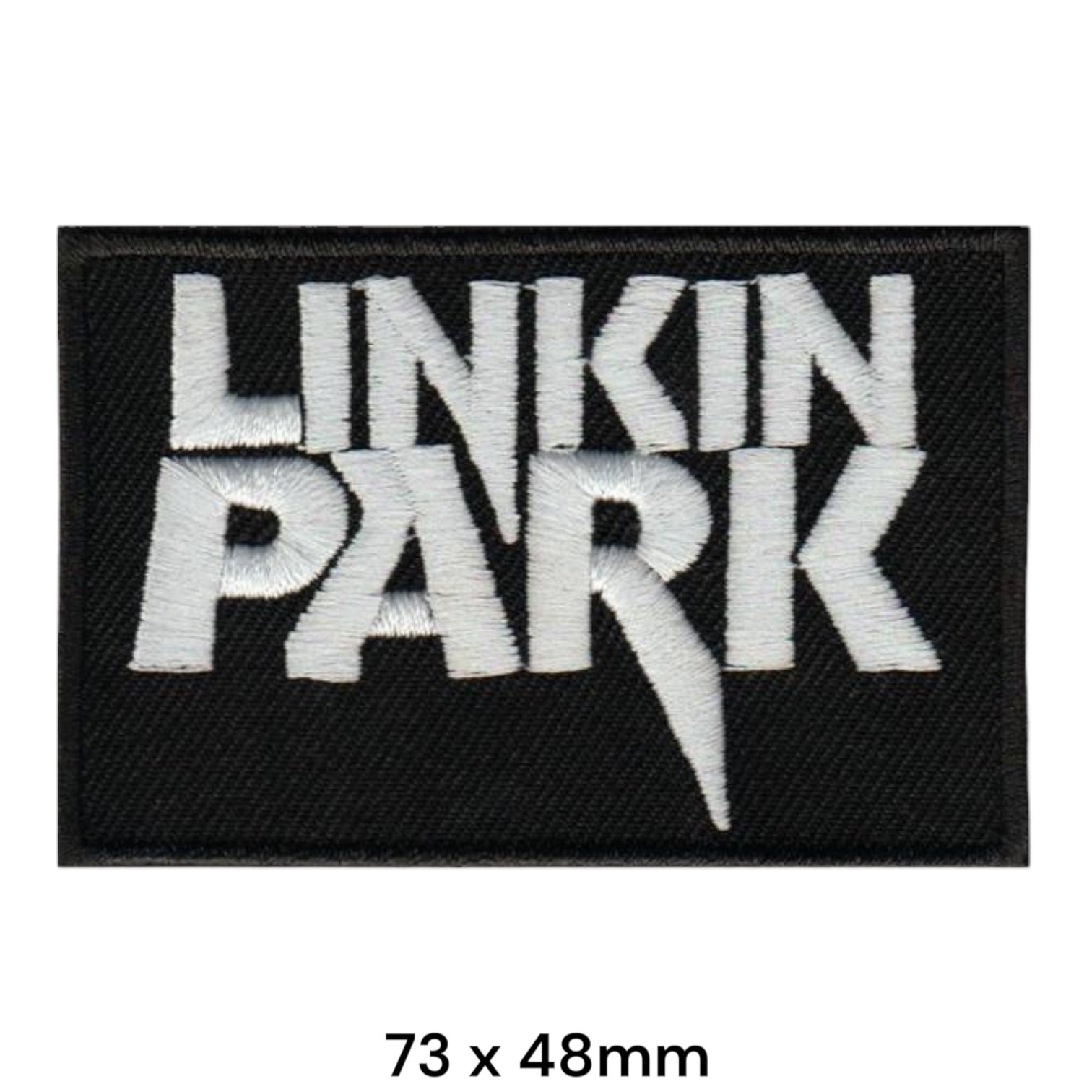 Linkin Park Wordmark Two-Line Rectangular Embroidered Patch 73x48mm – White/Silver & Black
