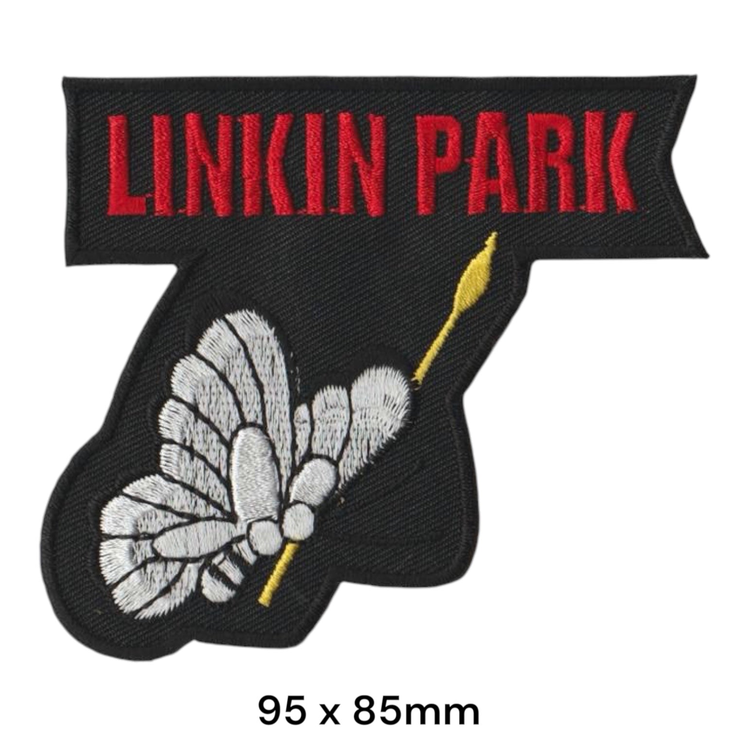 Linkin Park White Butterfly Arrow Banner Die-Cut Embroidered Patch 95x85mm – White/Silver, Yellow, Red & Black