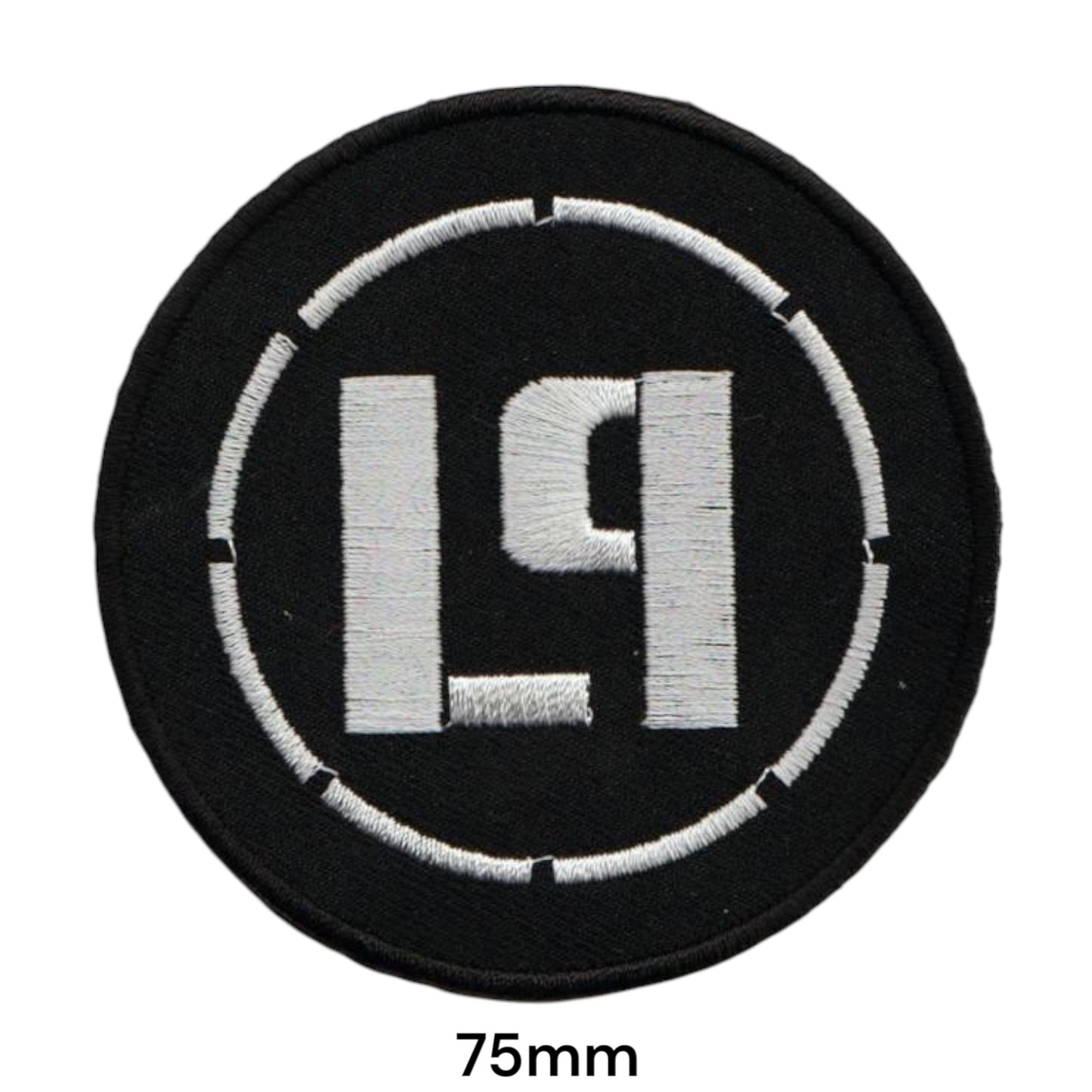 Linkin Park LP Monogram Dashed Circle Embroidered Patch 75mm – White/Silver & Black
