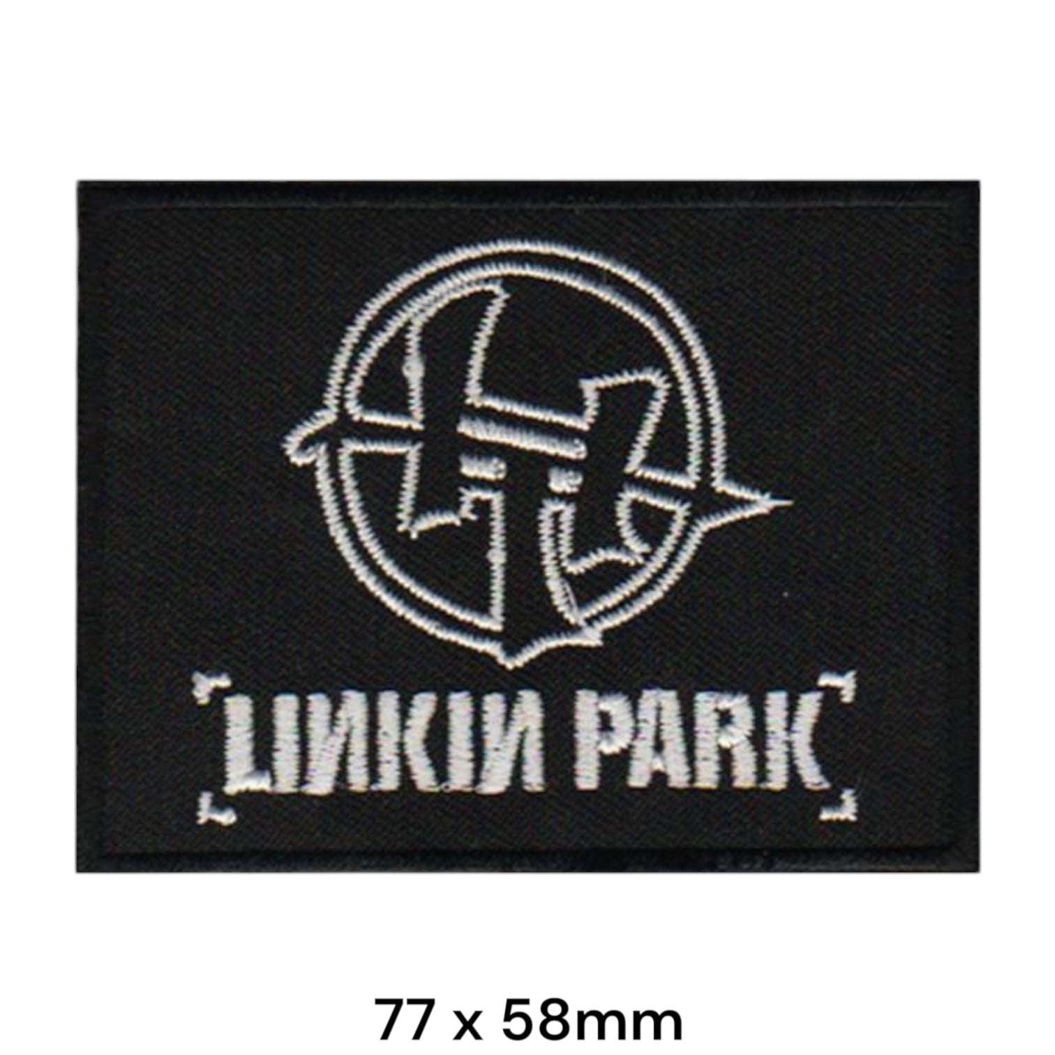 Linkin Park LP Circle Grunge Wordmark Bracket Rectangular Embroidered Patch 77x58mm – White/Silver & Black