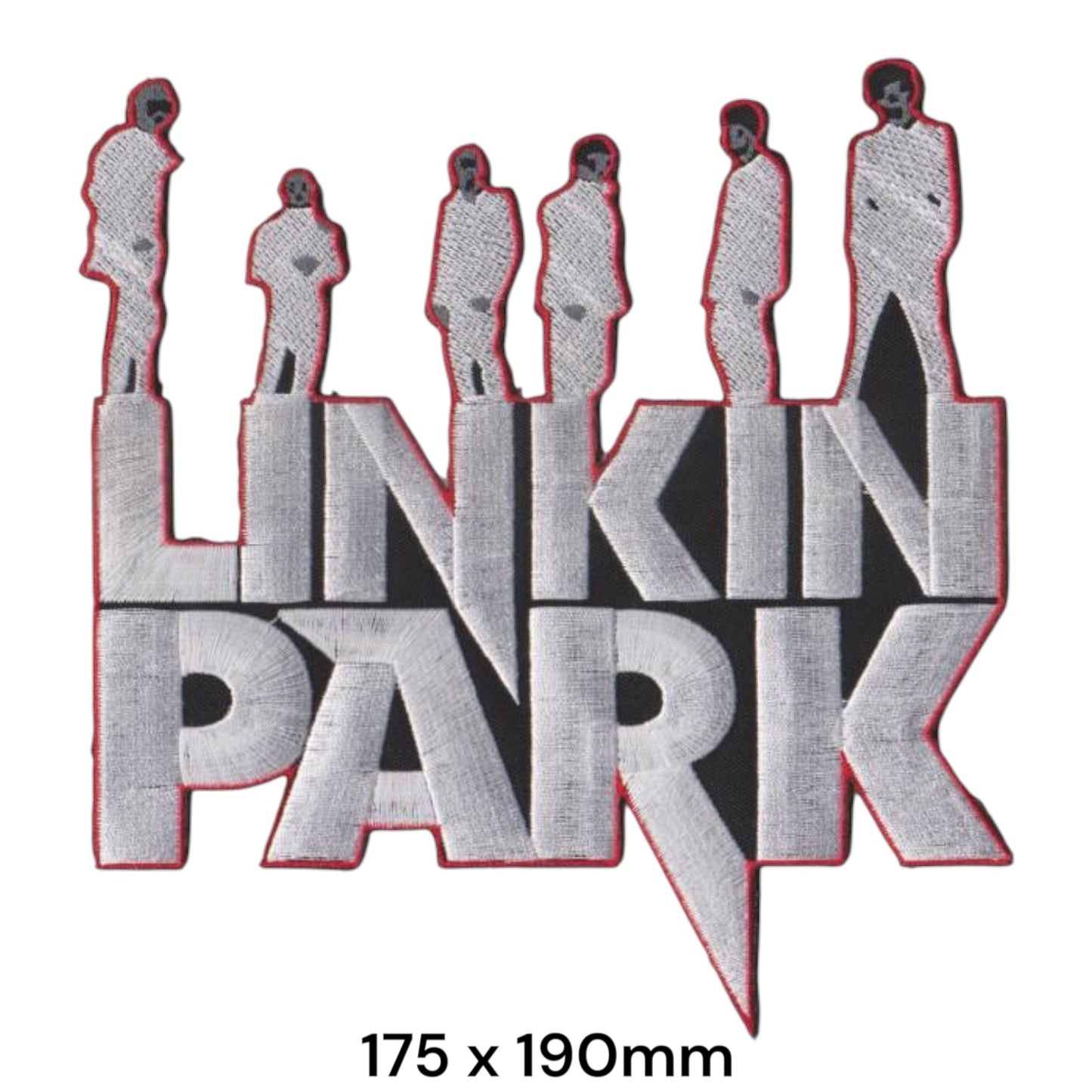 Linkin Park Band Silhouette Wordmark Large Back Patch Die-Cut Embroidered 175x190mm – White/Silver, Red & Black