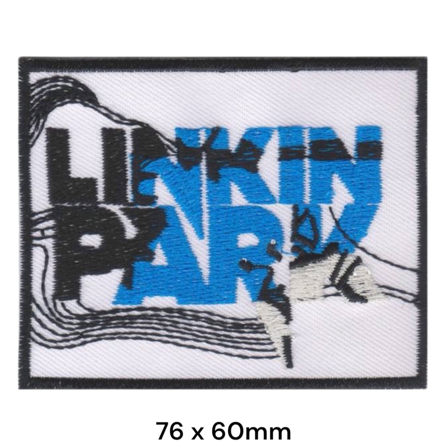 Linkin Park Graffiti Wordmark Sketch Art Rectangular Embroidered Patch 76x60mm – Blue, Black & White
