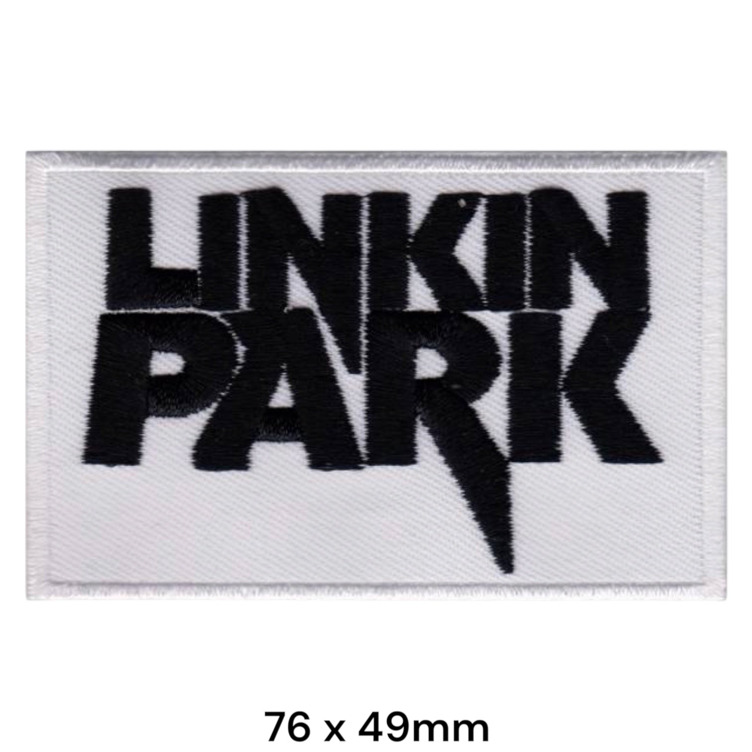 Linkin Park Two-Line Wordmark Lightning Bolt Rectangular Embroidered Patch 76x49mm – Black & White