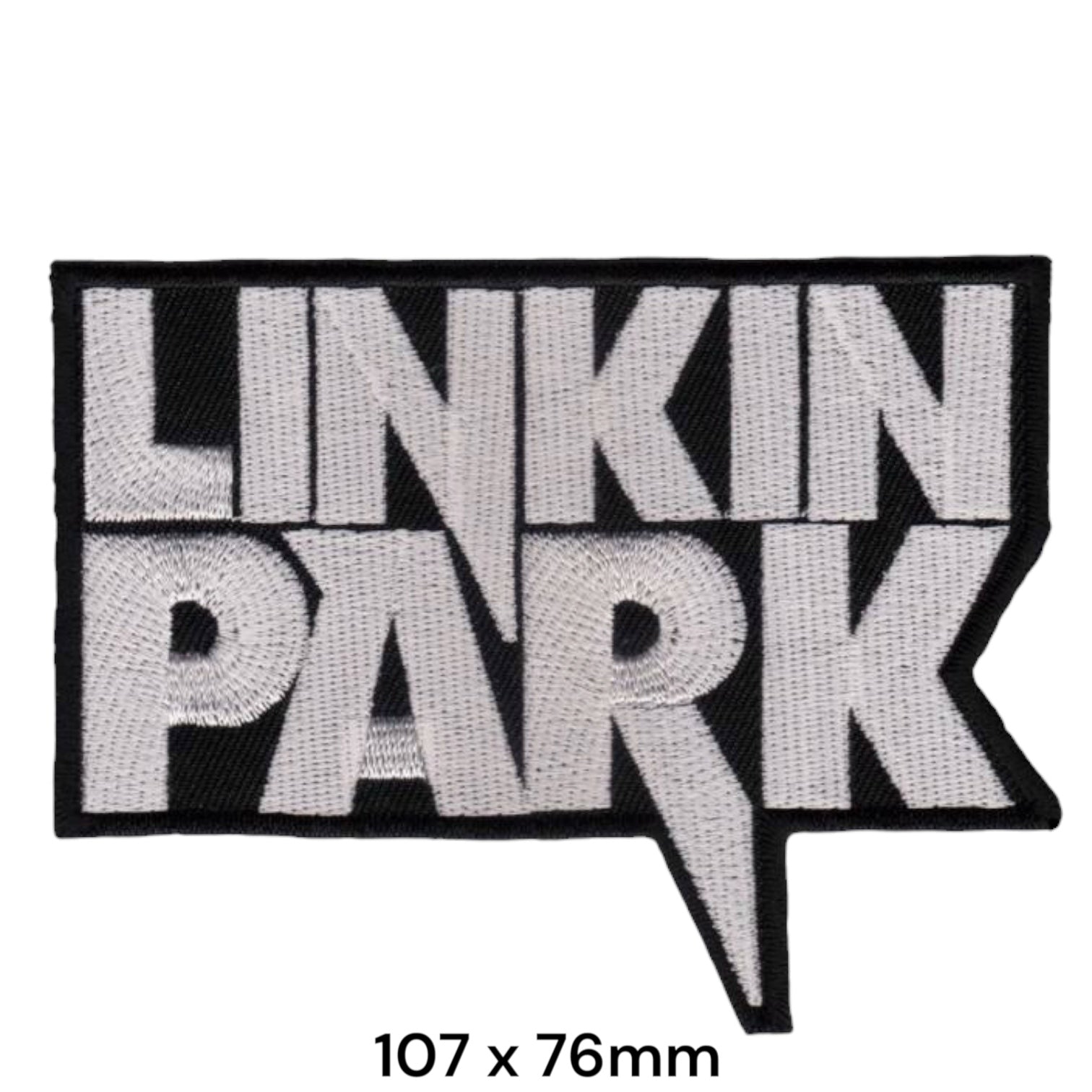 Linkin Park Two-Line Wordmark Speech Bubble Die-Cut Embroidered Patch 107x76mm – White/Silver & Black