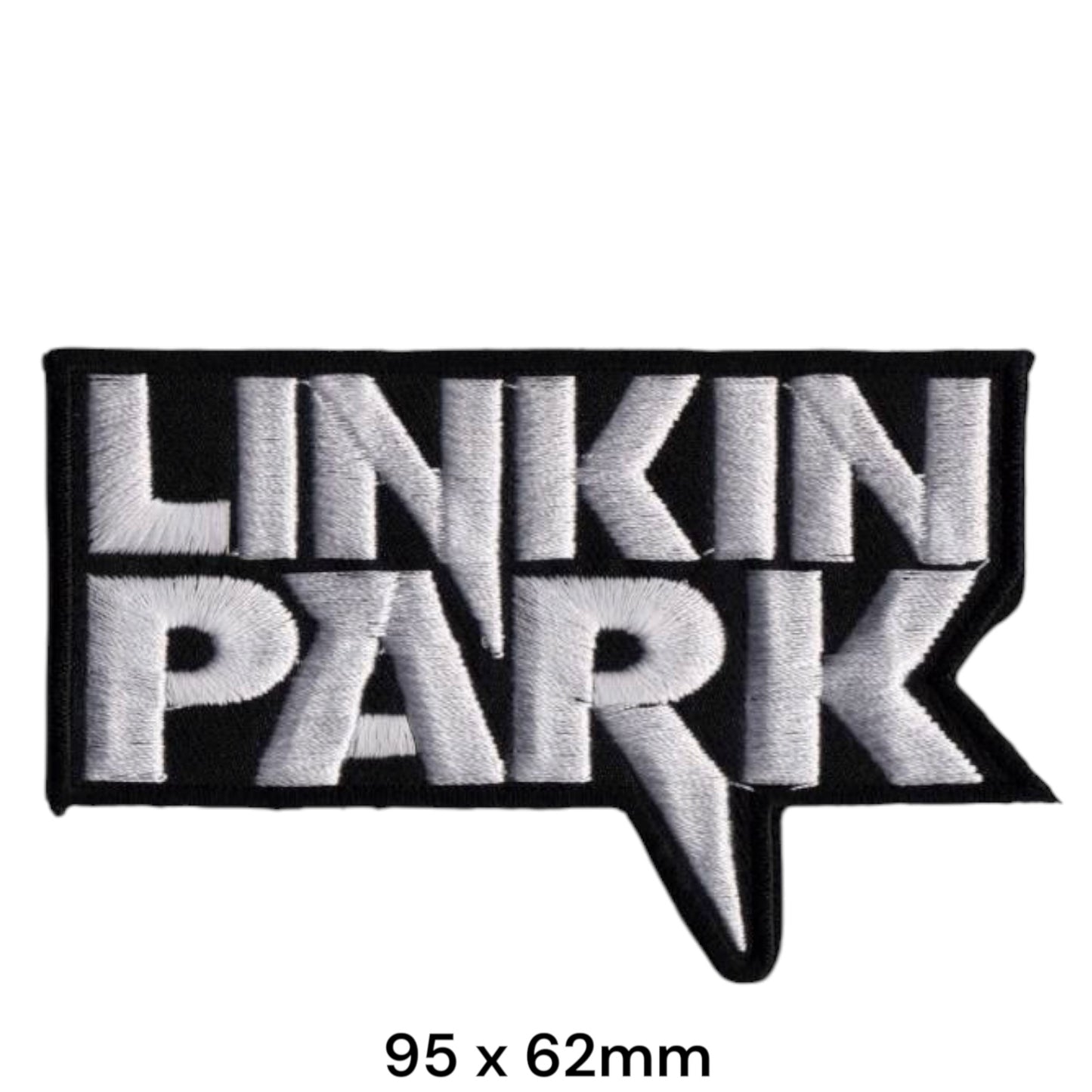 Linkin Park Two-Line Wordmark Speech Bubble Die-Cut Embroidered Patch 95x62mm – White/Silver & Black