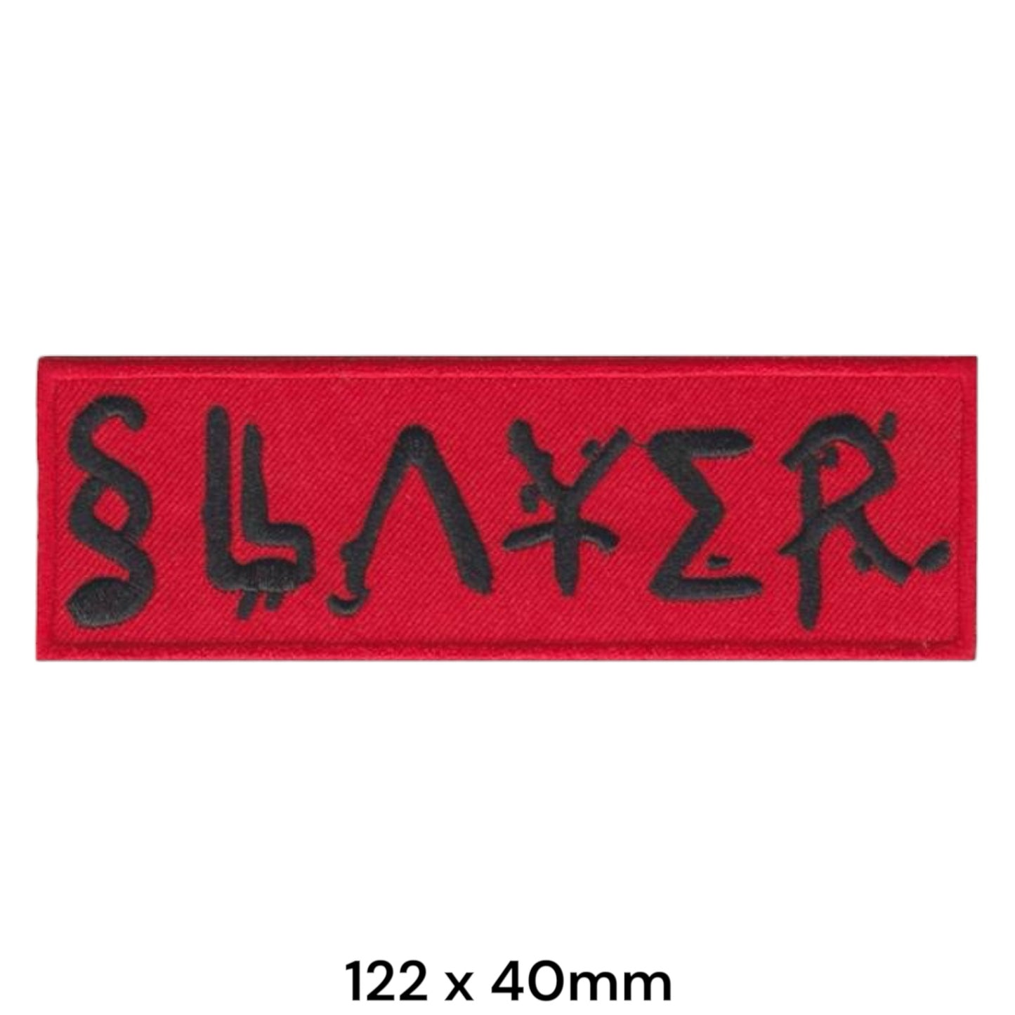 Slayer Runic Script Wordmark Rectangular Embroidered Patch 122x40mm – Black & Red
