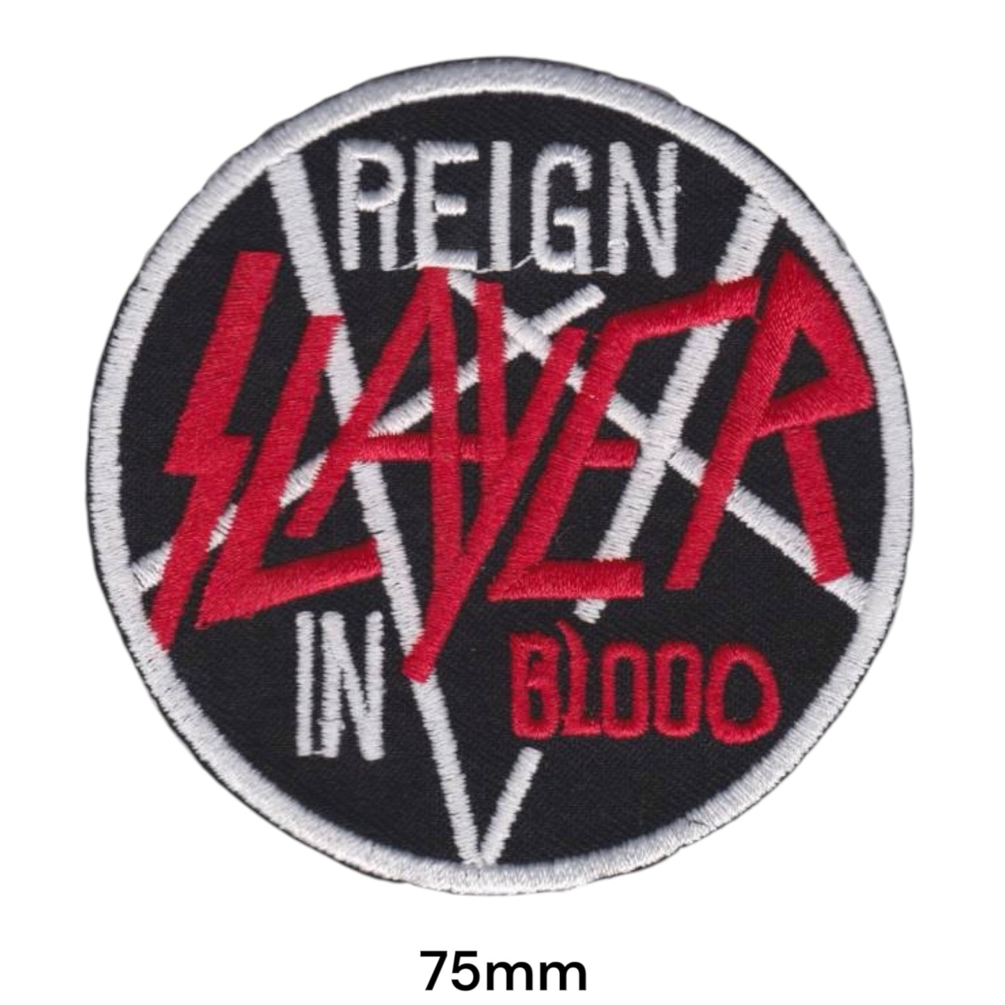 Slayer Reign in Blood Pentagram Circle Embroidered Patch 75mm – Red, White/Silver & Black