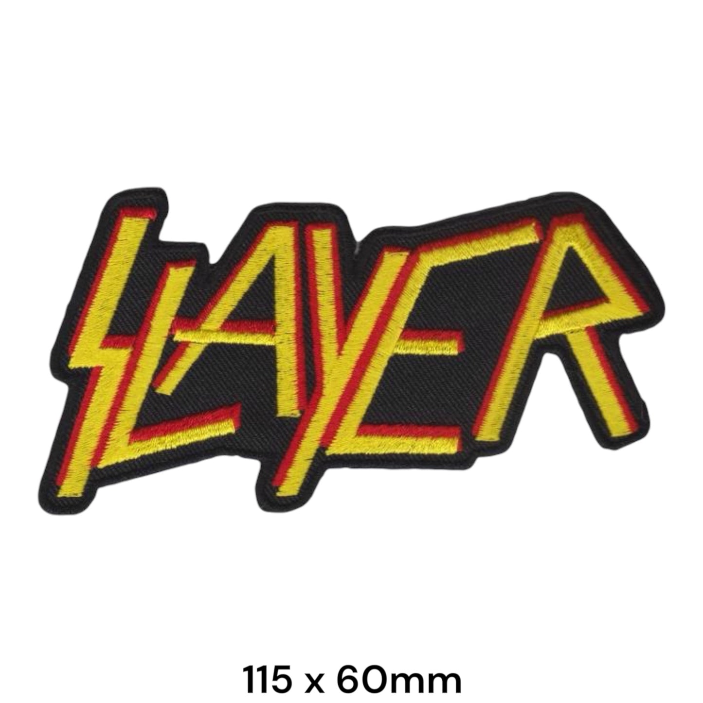 Slayer Lightning Bolt Wordmark Die-Cut Embroidered Patch 115x60mm – Yellow/Gold, Red & Black