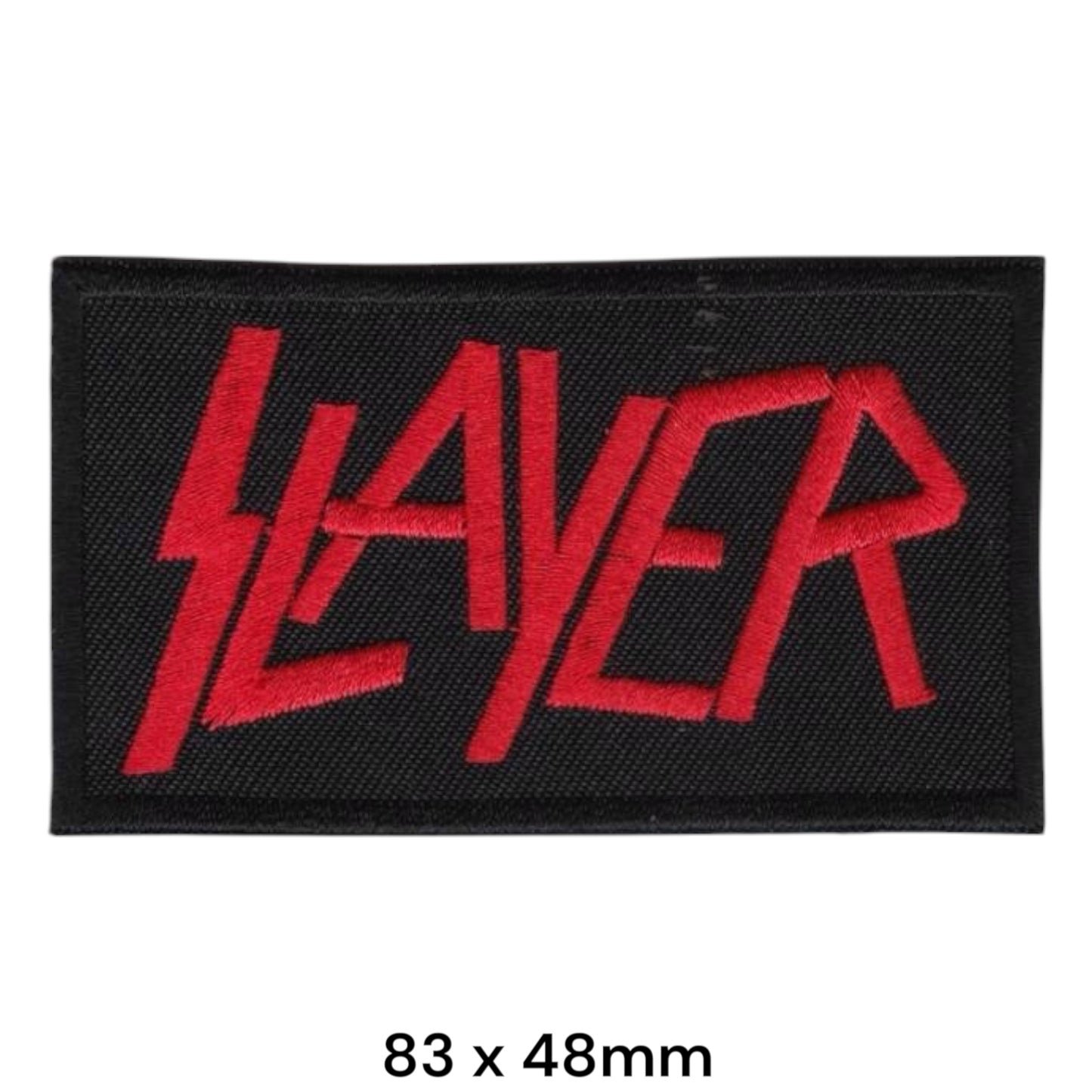 Slayer Lightning Bolt Wordmark Rectangular Embroidered Patch 83x48mm – Red & Black