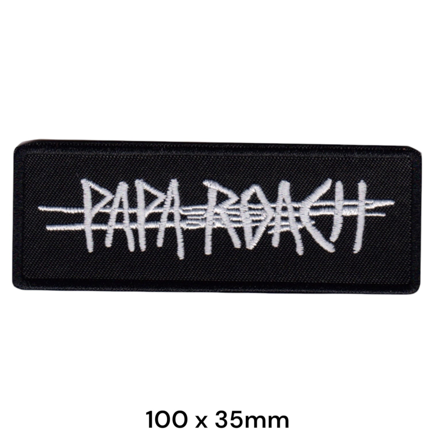 Papa Roach Barbed Wire Wordmark Rectangular Embroidered Patch 100x35mm – White/Silver & Black