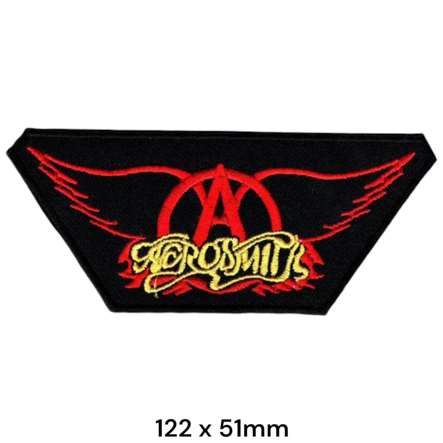 Aerosmith Wings Logo Wordmark Die-Cut Embroidered Patch 122x51mm – Red, Gold/Yellow & Black