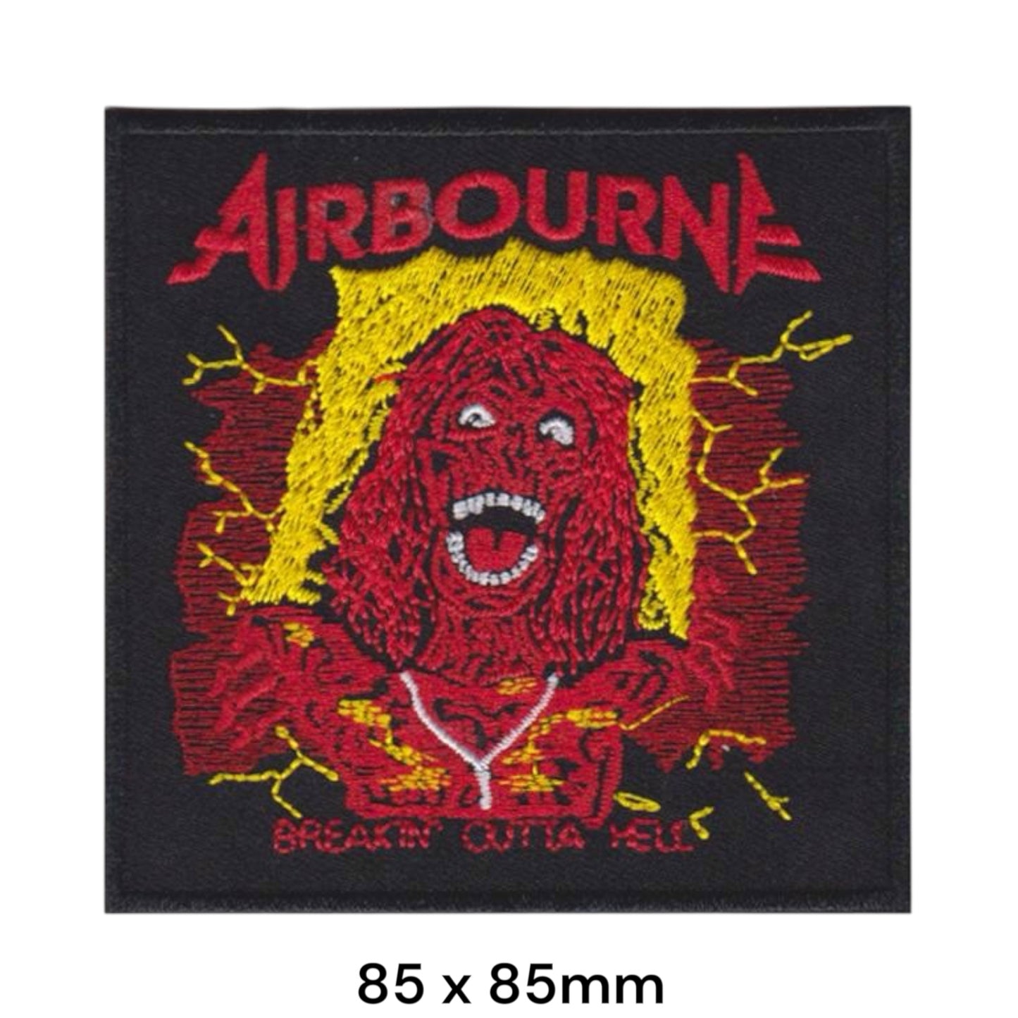 Airbourne Breakin Outta Hell Screaming Figure Lightning Square Embroidered Patch 85x85mm – Red, Yellow & Black