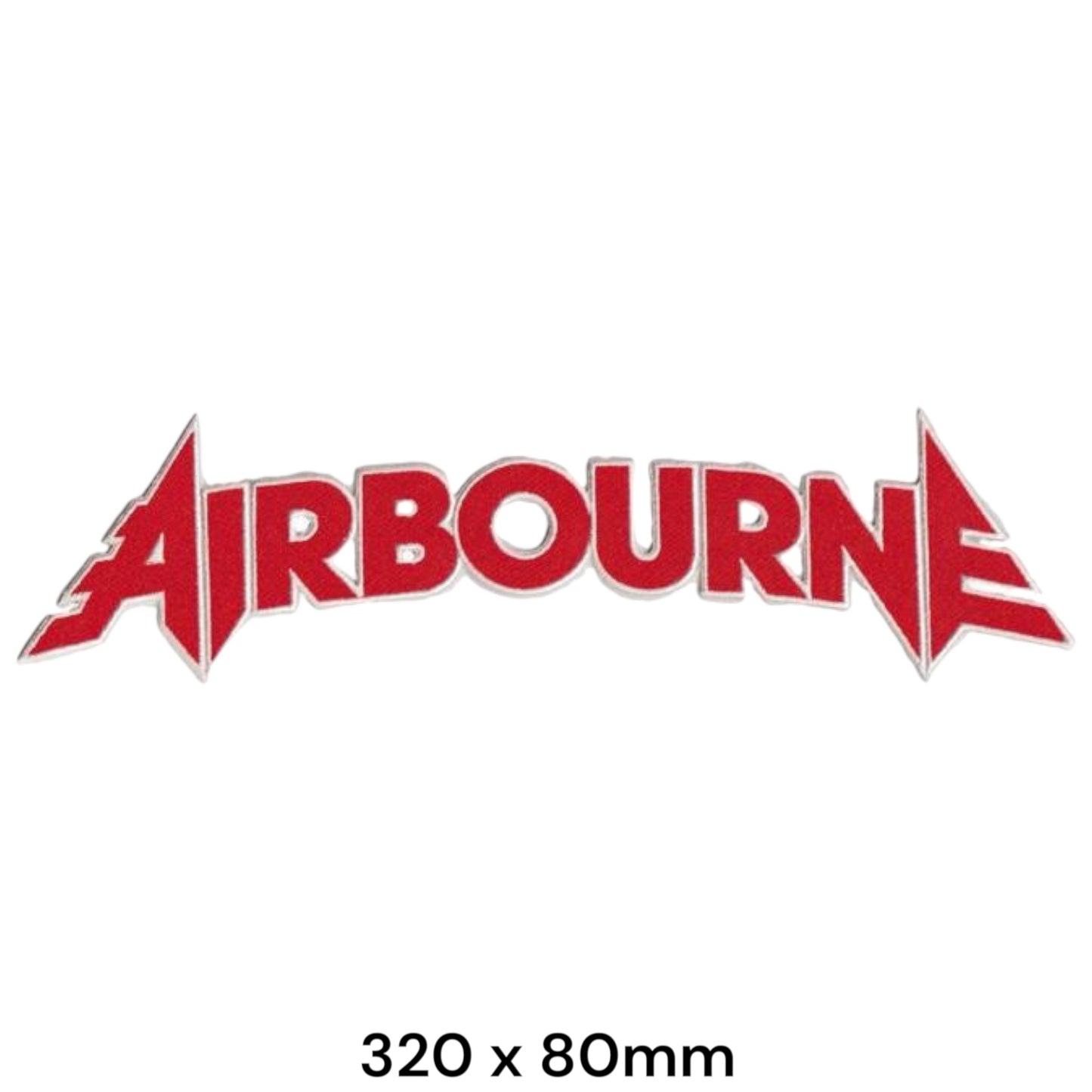 Airbourne Wordmark Die-Cut Large Back Patch Embroidered 320x80mm – Red & White/Silver