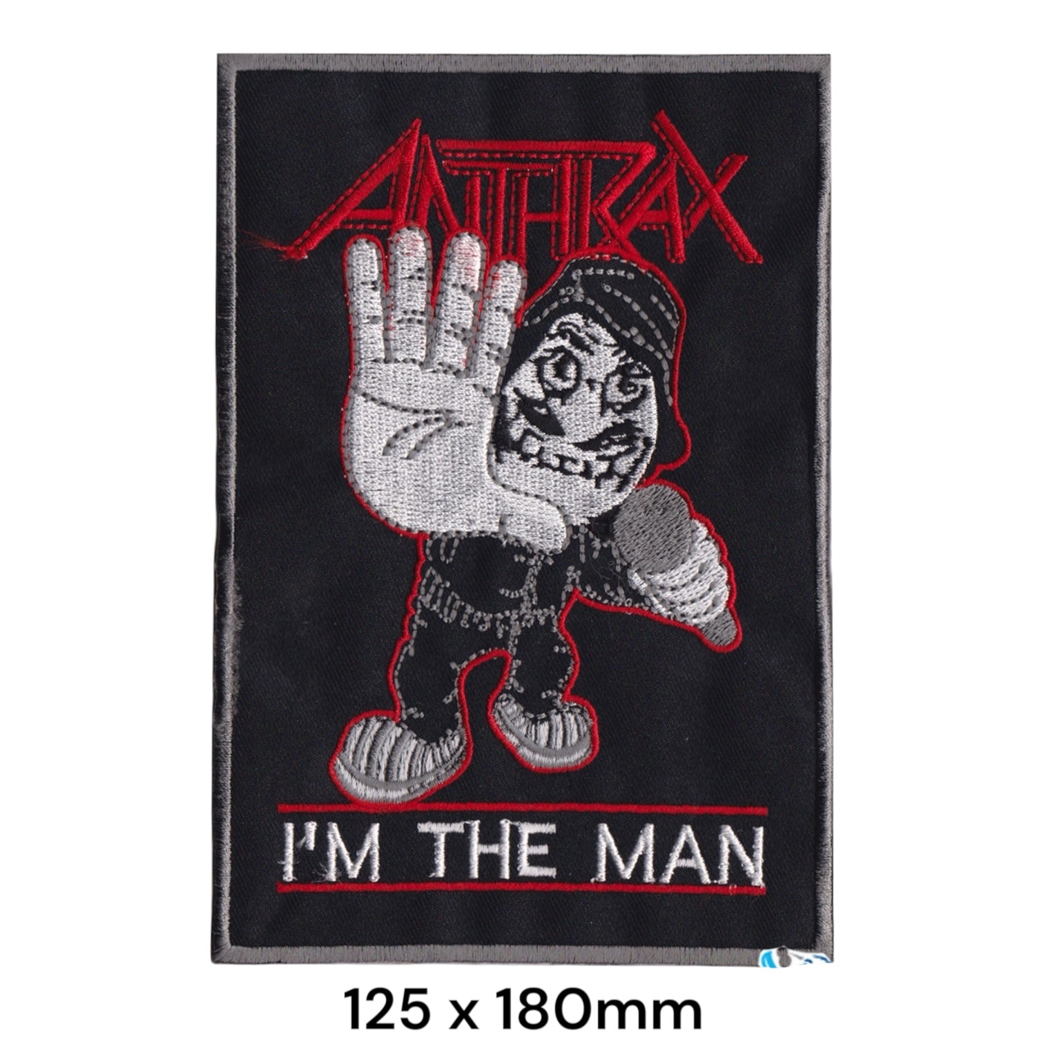 Anthrax I'm The Man Character Wordmark Rectangular Embroidered Patch 125x180mm – Red, White/Silver & Black