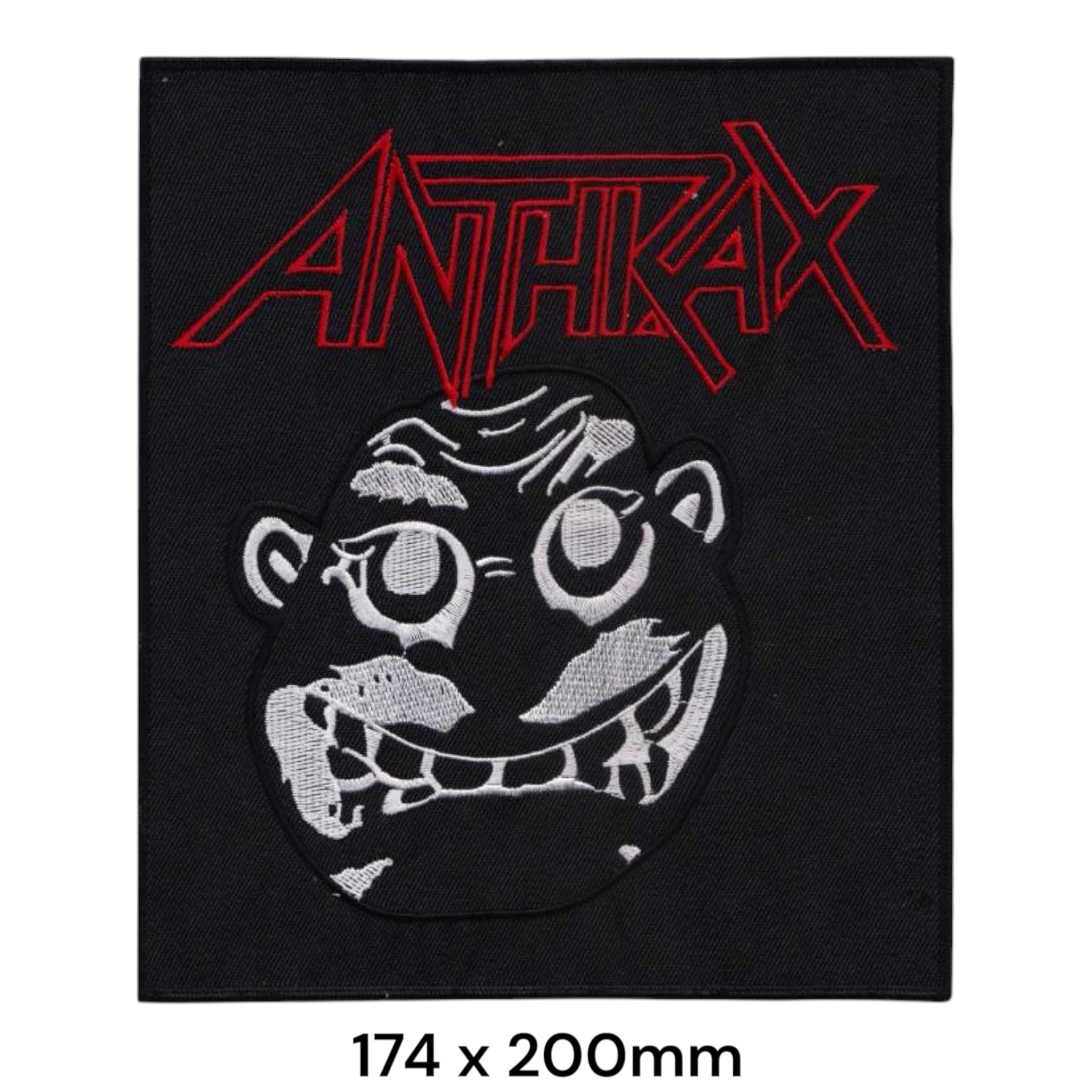 Anthrax Not Man Cartoon Face Wordmark Large Rectangular Embroidered Patch 174x200mm – Red, White/Silver & Black