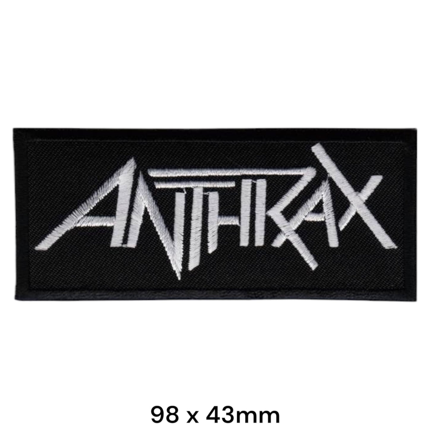 Anthrax Wordmark Rectangular Embroidered Patch 98x43mm – White/Silver & Black