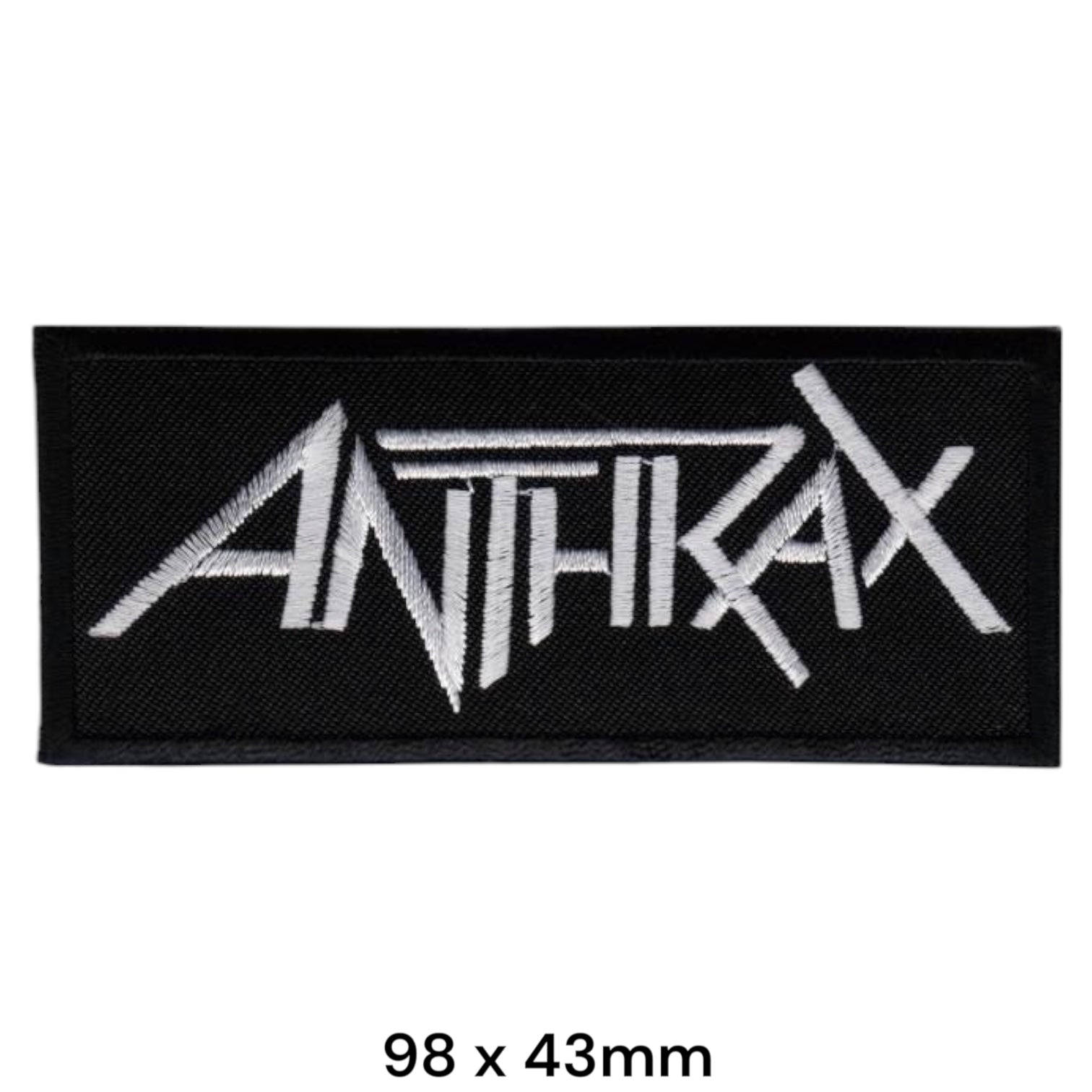 Anthrax Wordmark Rectangular Embroidered Patch 98x43mm – White/Silver & Black