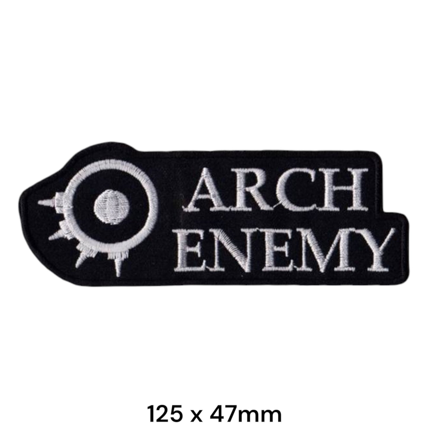 Arch Enemy Gear Icon Wordmark Die-Cut Embroidered Patch 125x47mm – White/Silver & Black