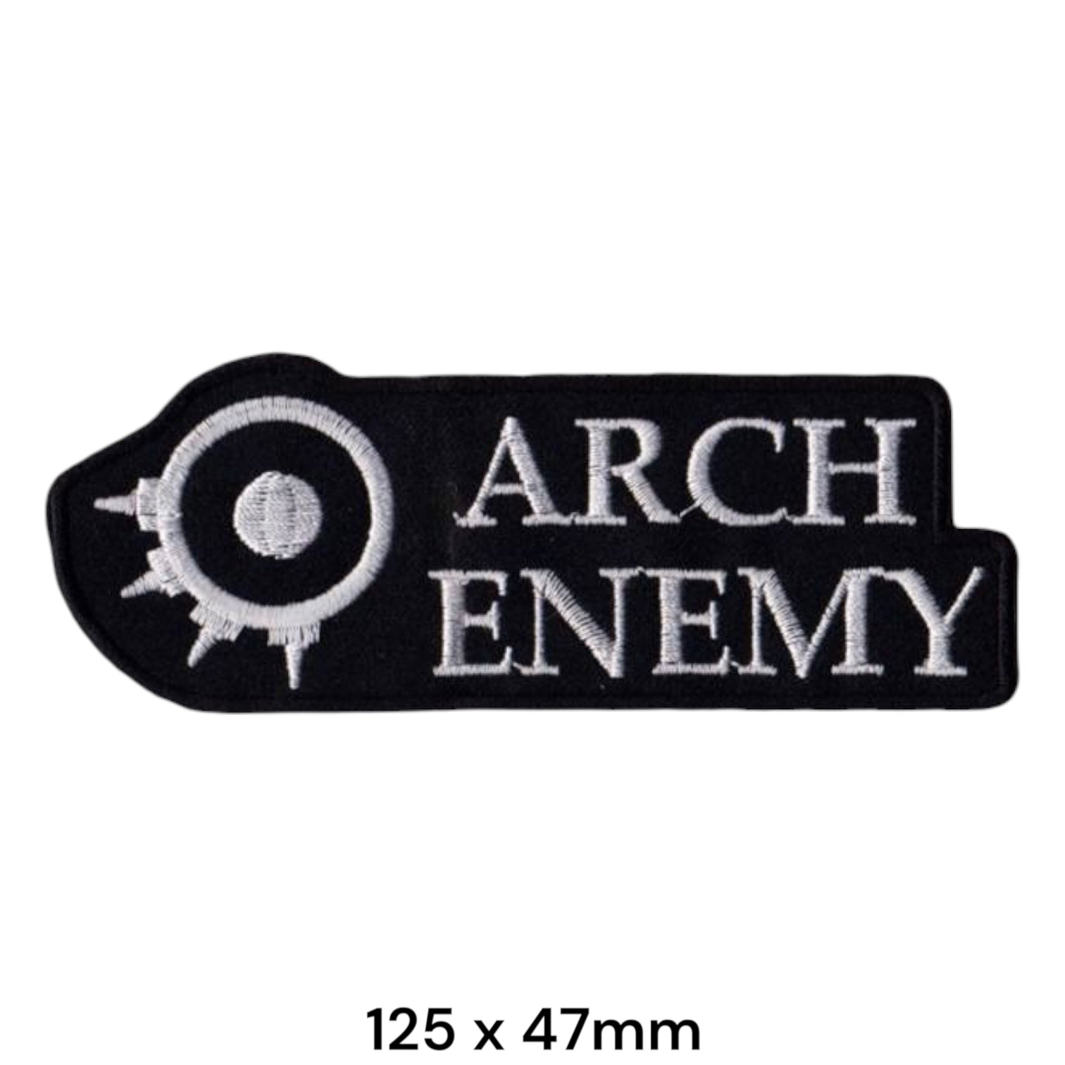 Arch Enemy Gear Icon Wordmark Die-Cut Embroidered Patch 125x47mm – White/Silver & Black