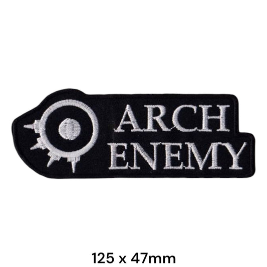 Arch Enemy Gear Icon Wordmark Die-Cut Embroidered Patch 125x47mm – White/Silver & Black