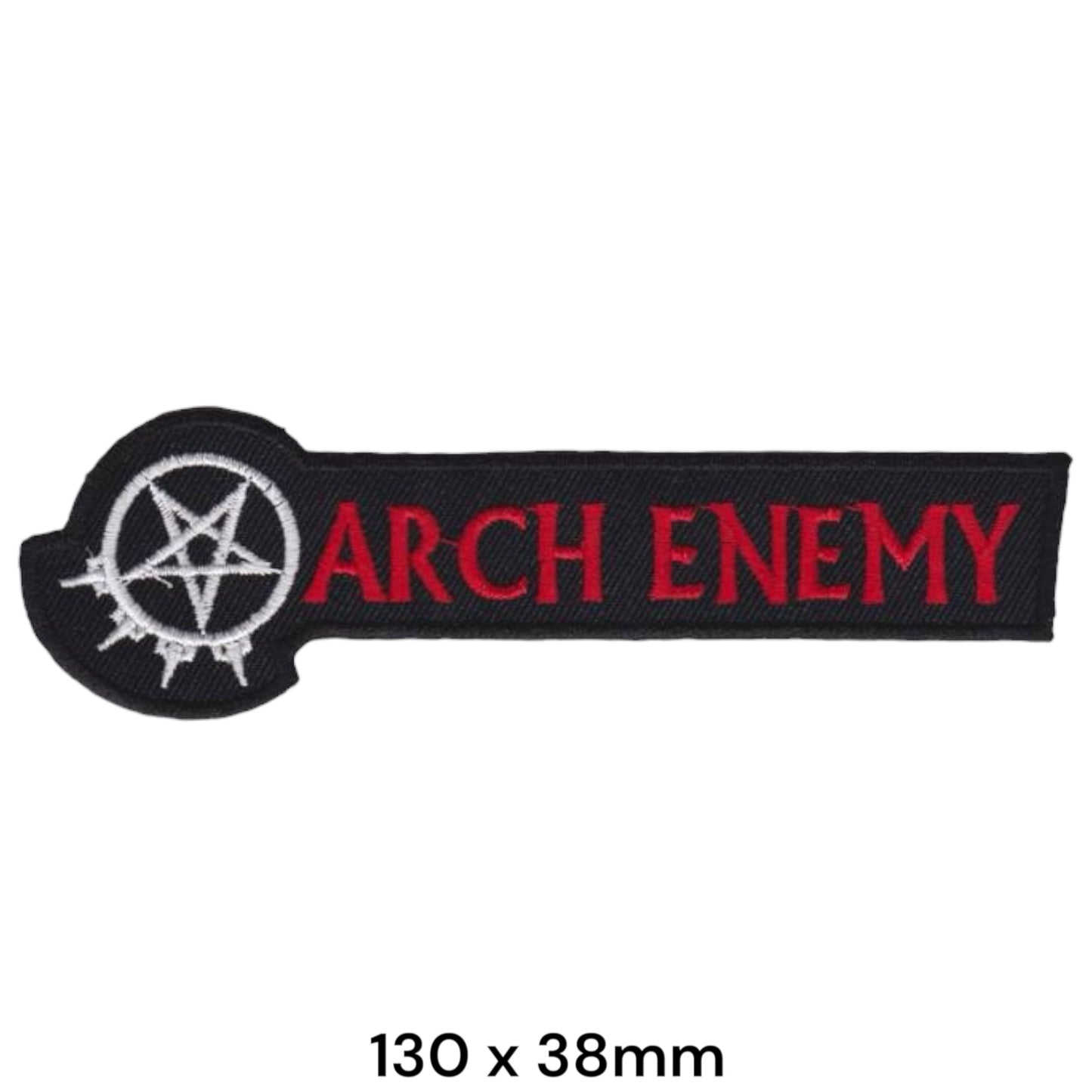 Arch Enemy Pentagram Circle Gear Wordmark Die-Cut Embroidered Patch 130x38mm – Red, White/Silver & Black