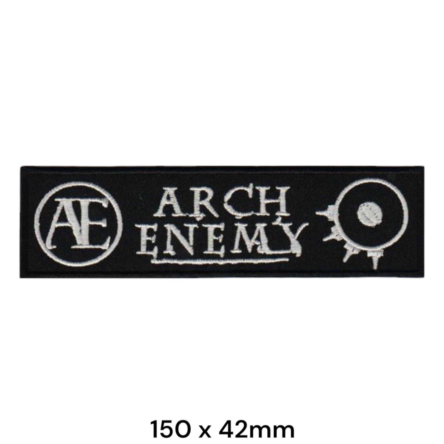 Arch Enemy AE Circle Logo Wordmark Gear Large Rectangular Embroidered Patch 150x42mm – White/Silver & Black
