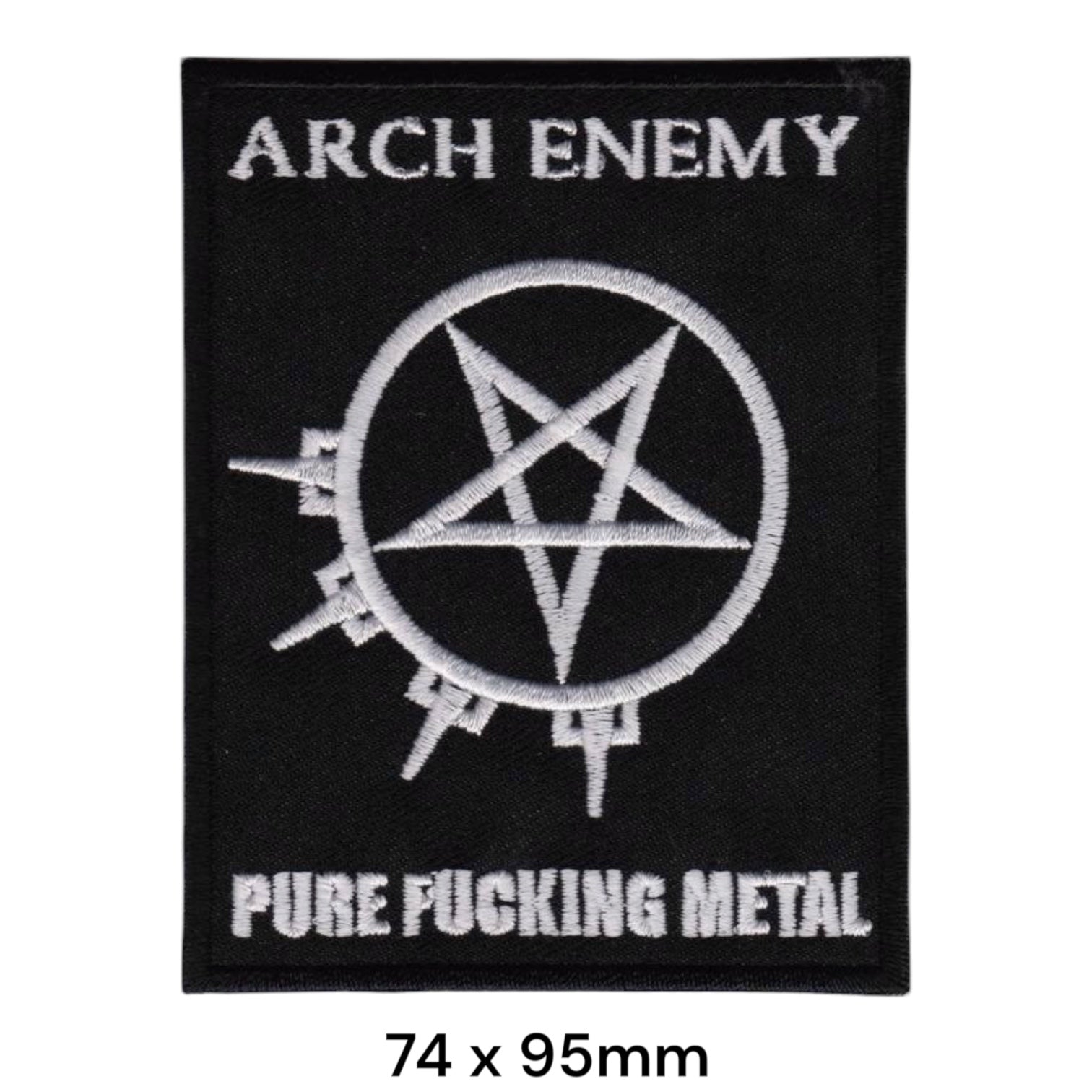 Arch Enemy Pure Fucking Metal Pentagram Circle Gear Rectangular Embroidered Patch 74x95mm – White/Silver & Black