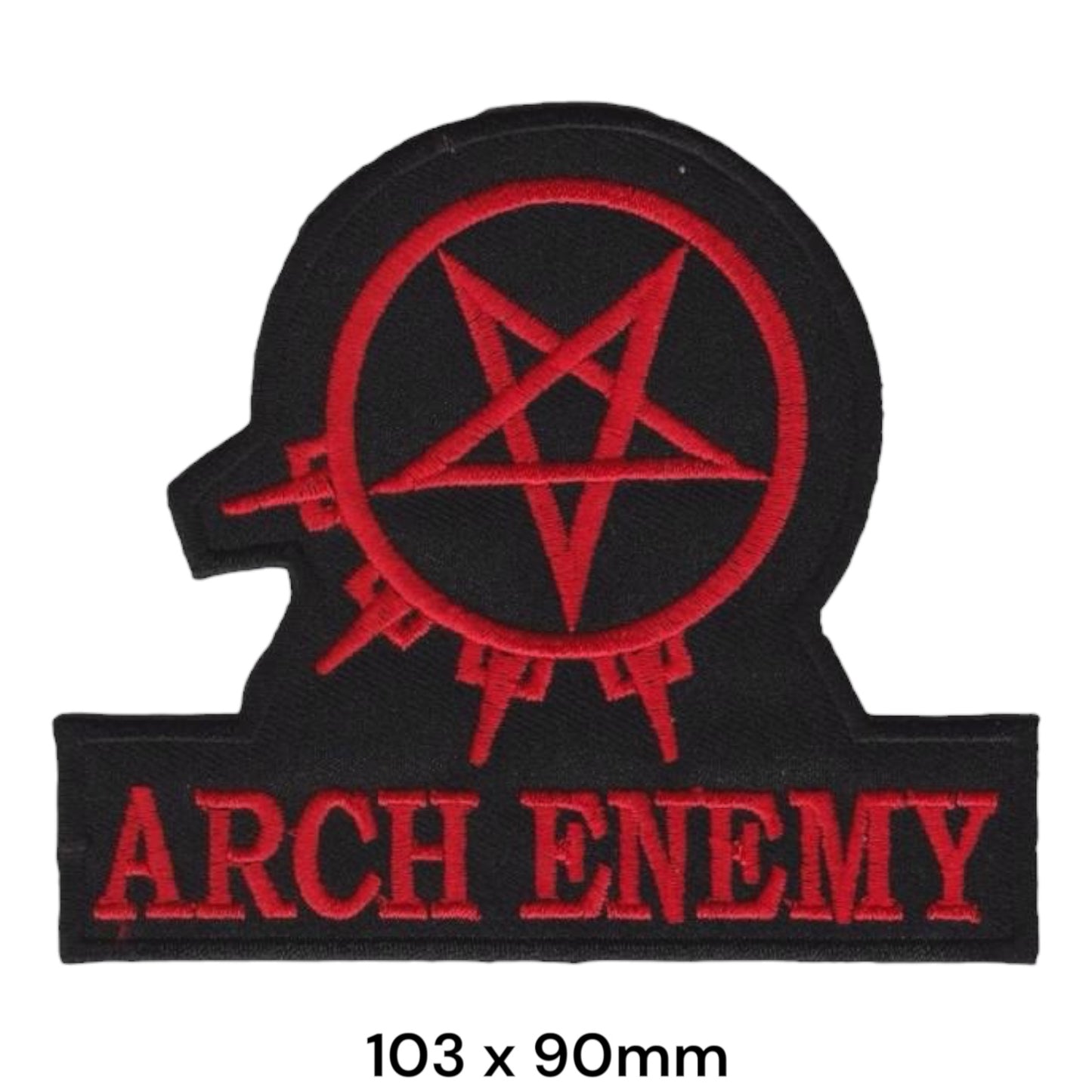 Arch Enemy Pentagram Circle Gear Wordmark Die-Cut Embroidered Patch 103x90mm – Red & Black